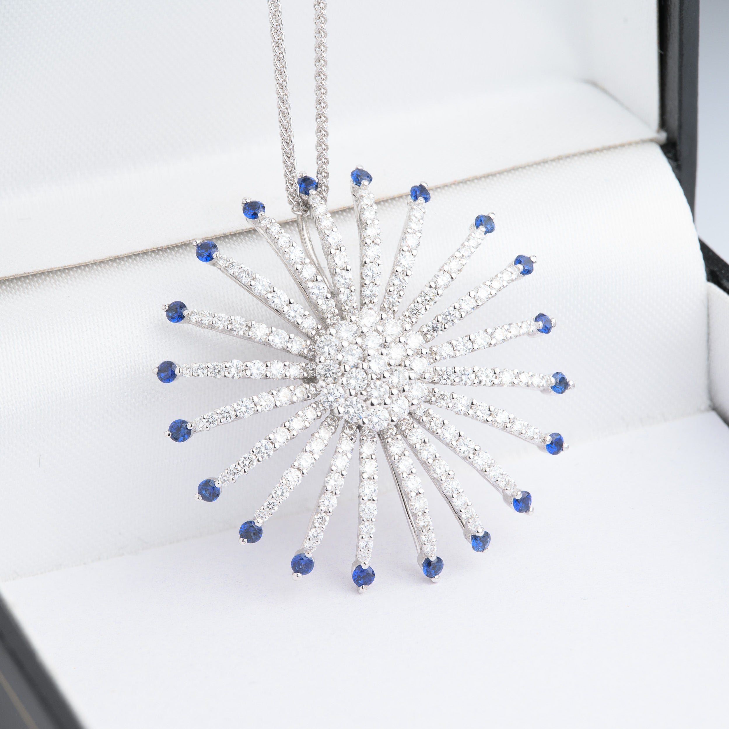 18ct White Gold Diamond and Sapphire Necklace and Chain