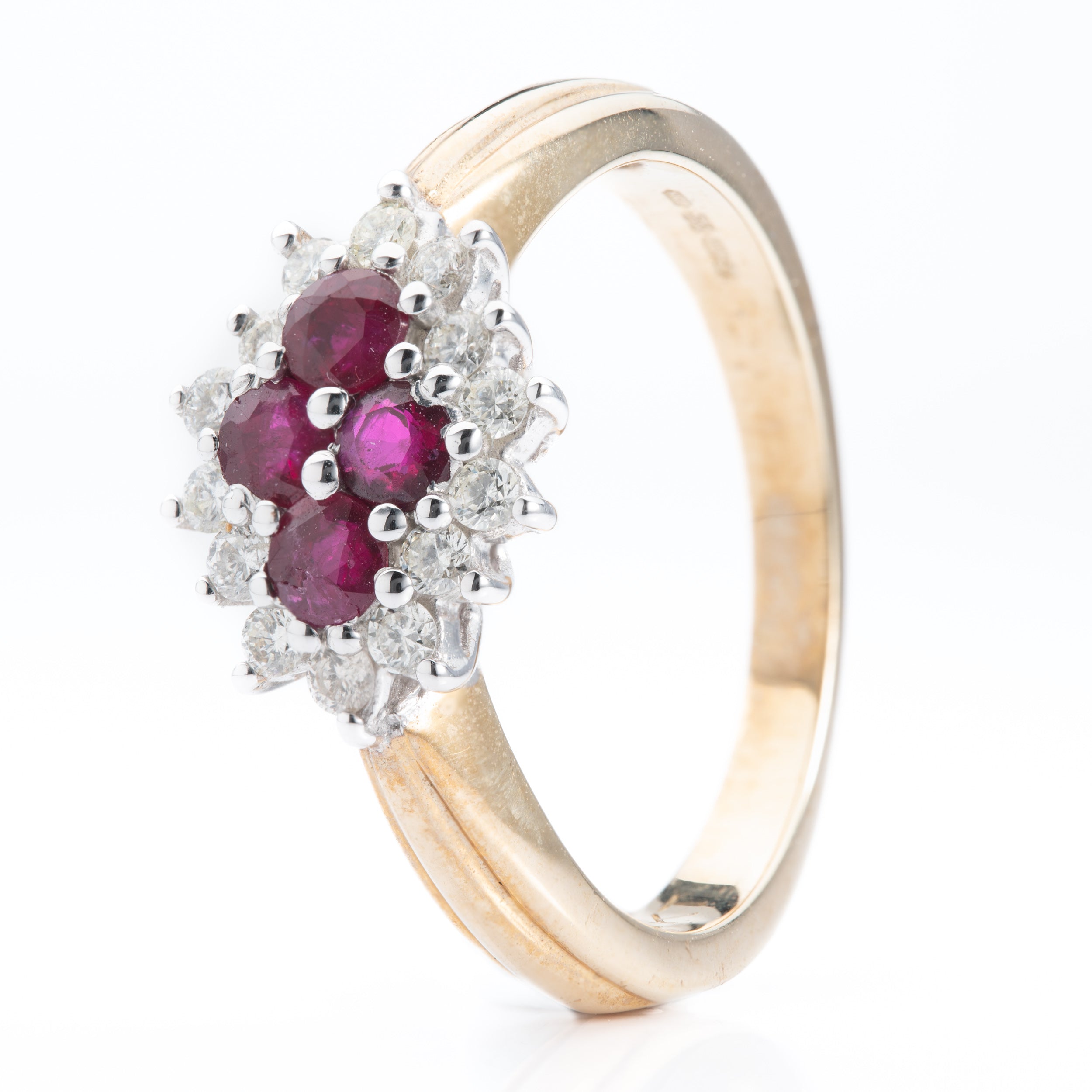 9ct Gold Ruby & Diamond Cluster Ring