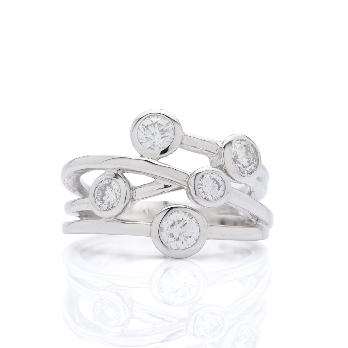18ct White Gold Brilliant Cut Bezel Set Diamond Bubble Ring (0.77ct)