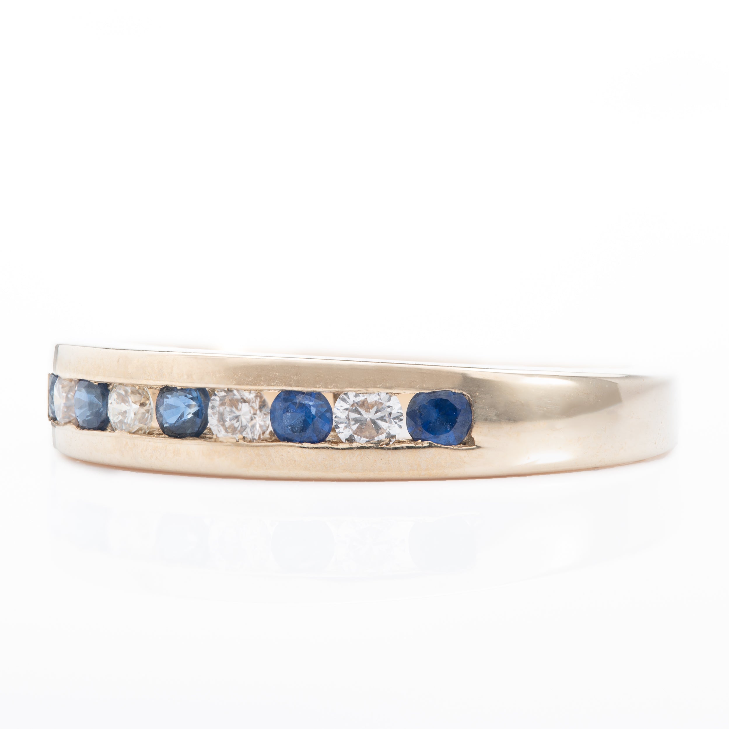 9ct Yellow gold Sapphire & Diamond Channel Set Eternity Ring