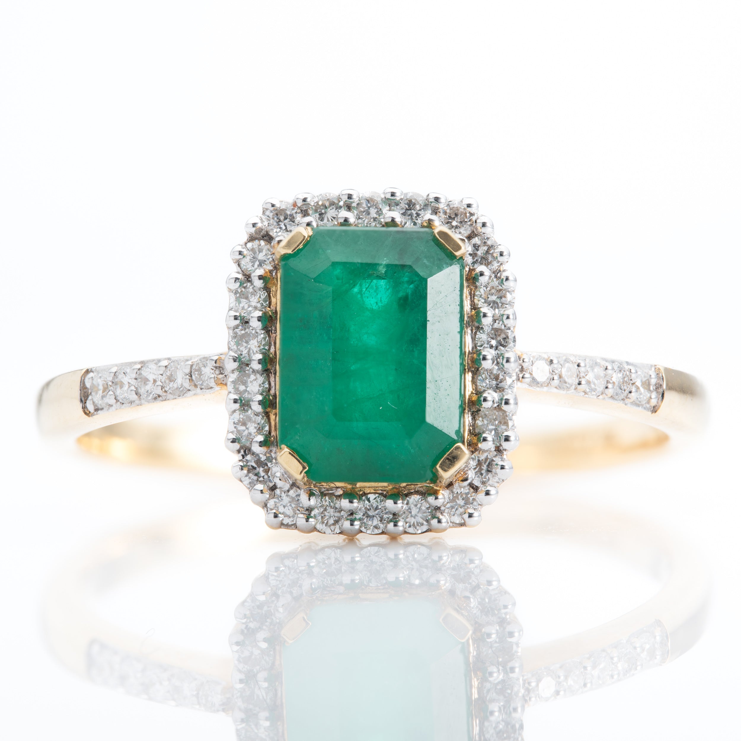 18ct Yellow Gold Emerald Cut Emerald and Brilliant Cut Diamond Ring Add New Product