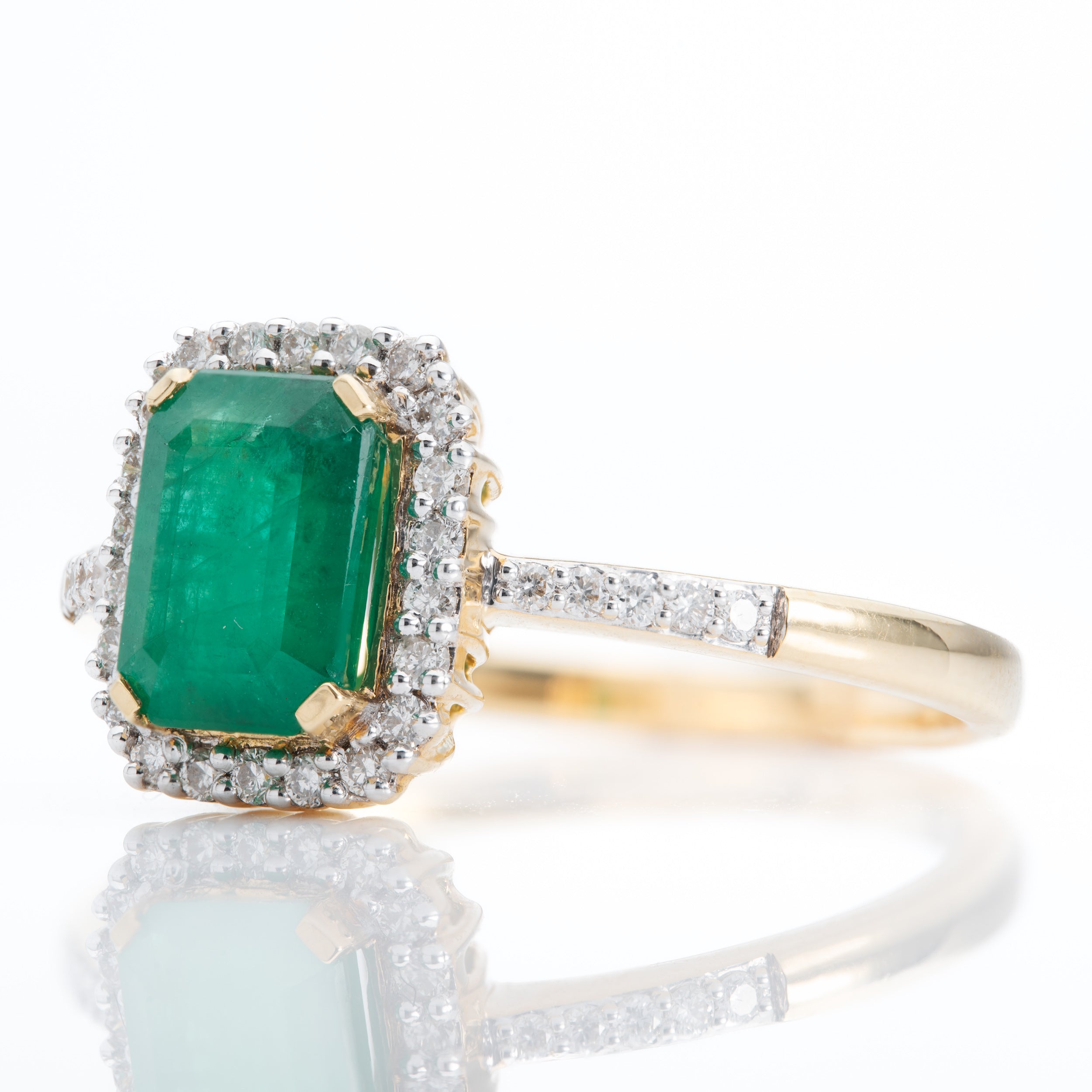 18ct Yellow Gold Emerald Cut Emerald and Brilliant Cut Diamond Ring Add New Product