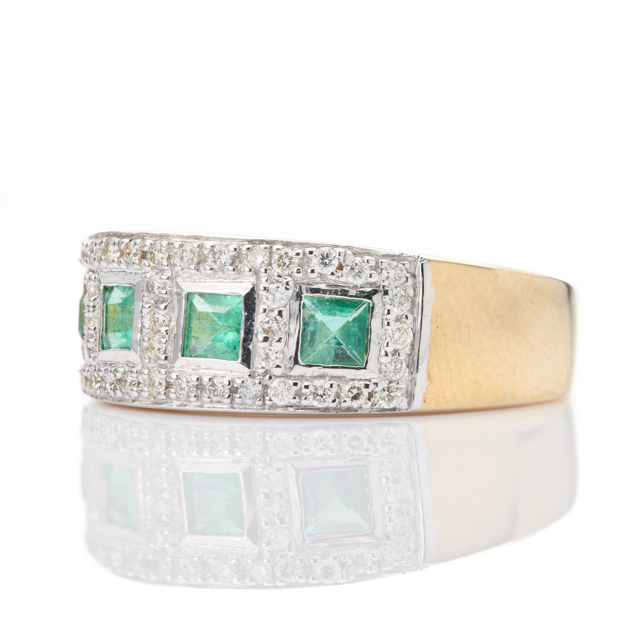 9ct Yellow Gold Emerald & Diamond Half Eternity Cluster Ring