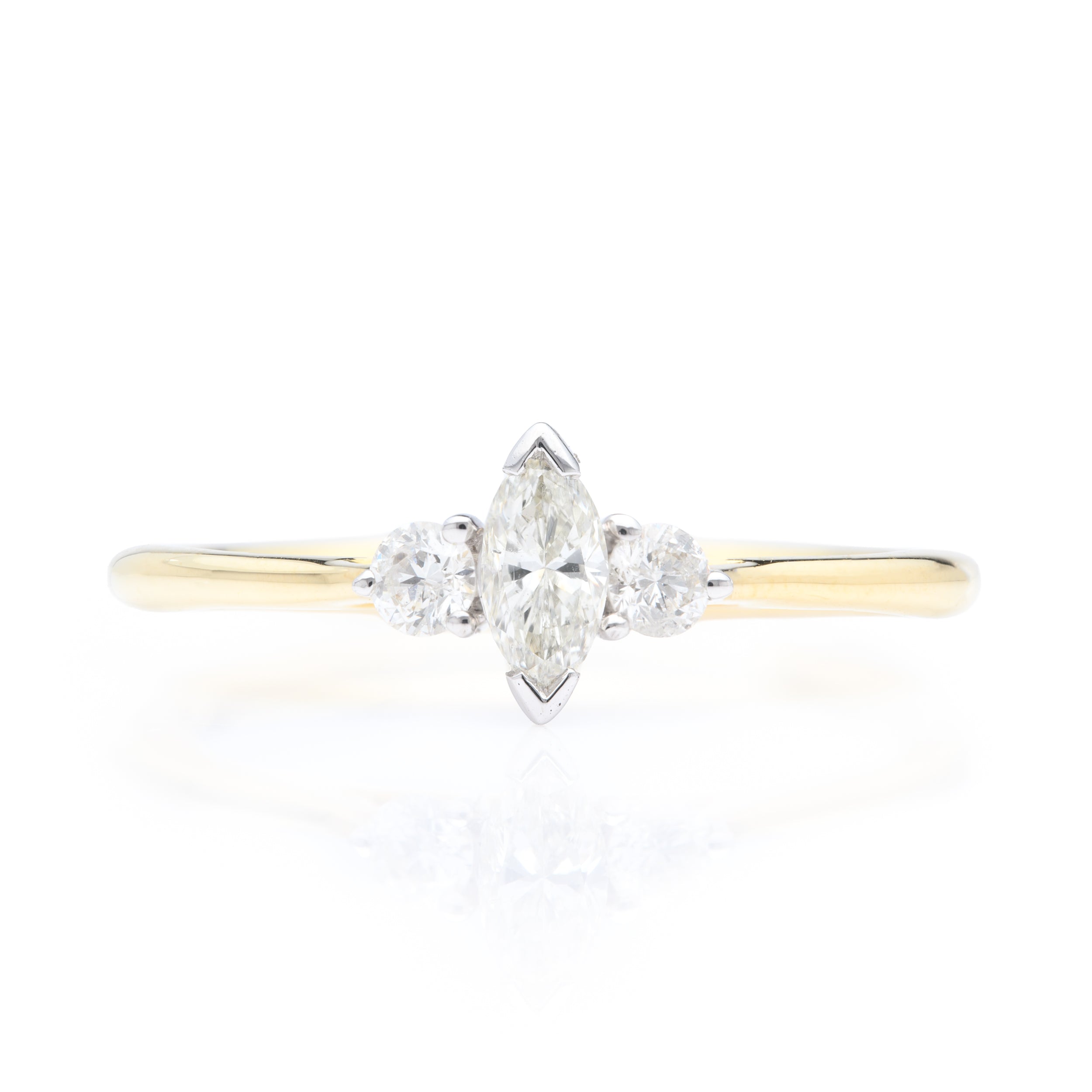 18ct Yellow Gold Marquise and Brilliant Cut Lab Grown Diamond Trilogy Ring