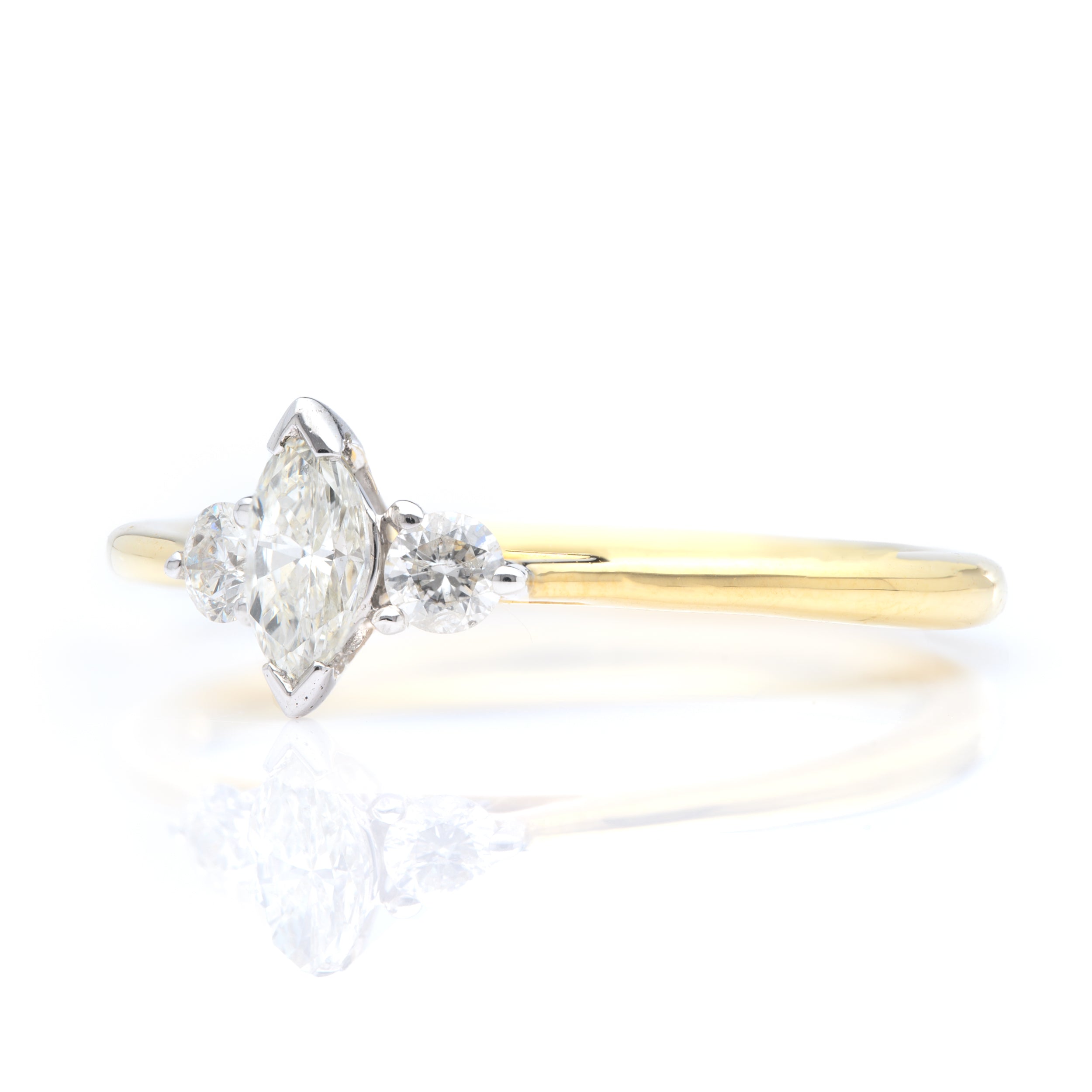 18ct Yellow Gold Marquise and Brilliant Cut Lab Grown Diamond Trilogy Ring