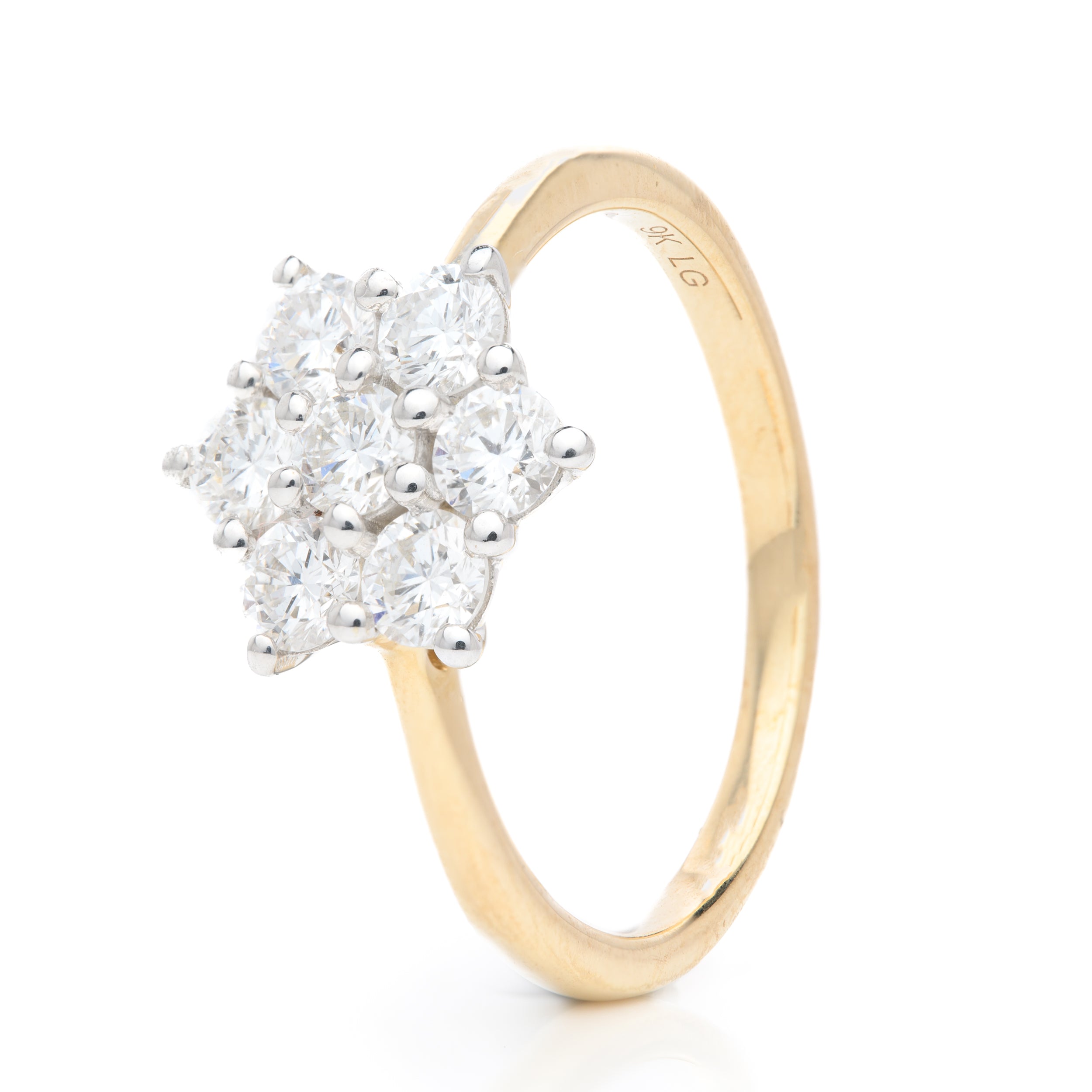 9ct Yellow Gold Lab Grown Diamond Daisy Cluster Ring (1.02ct)