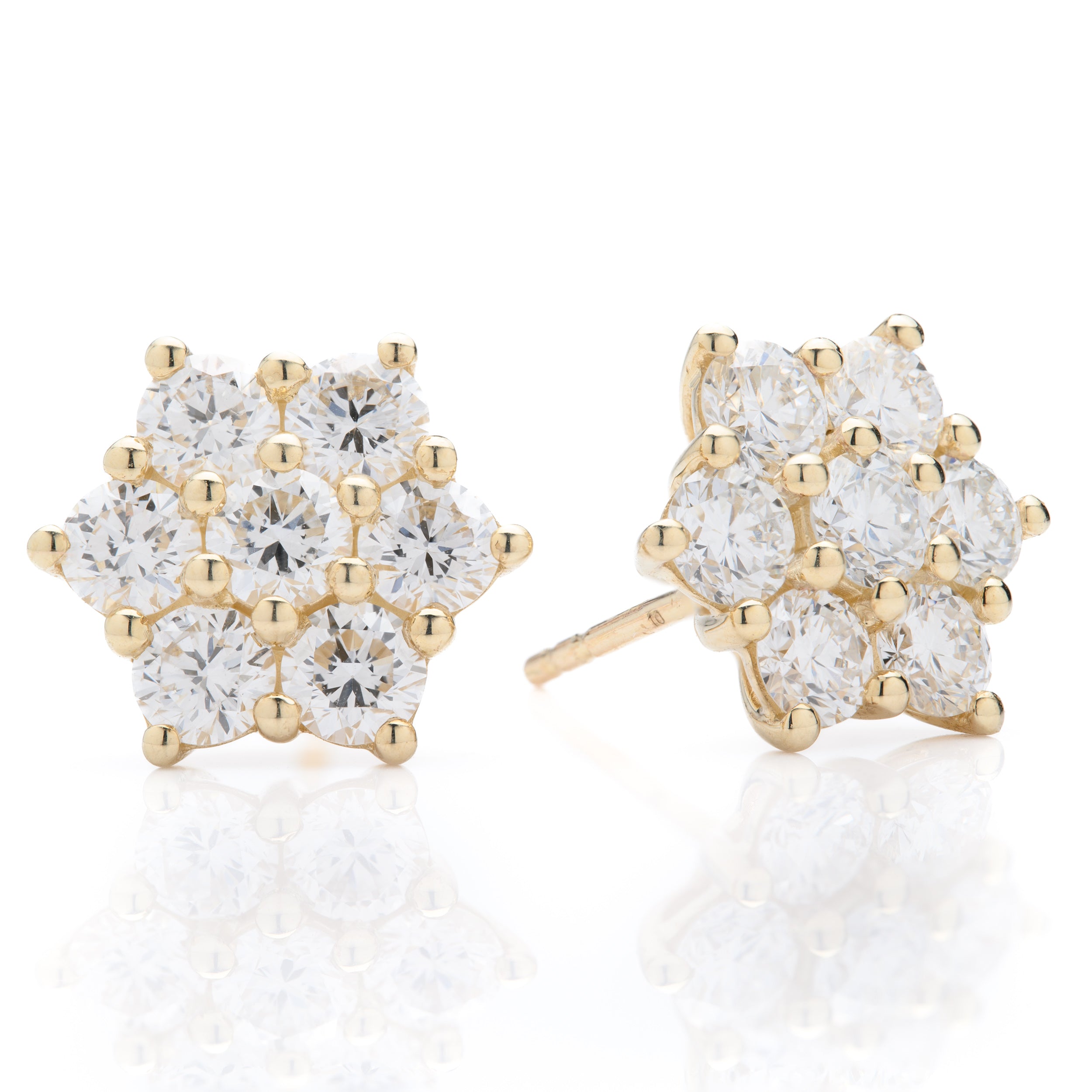 9ct Yellow Gold Lab Grown Diamond Daisy Cluster Stud Earrings