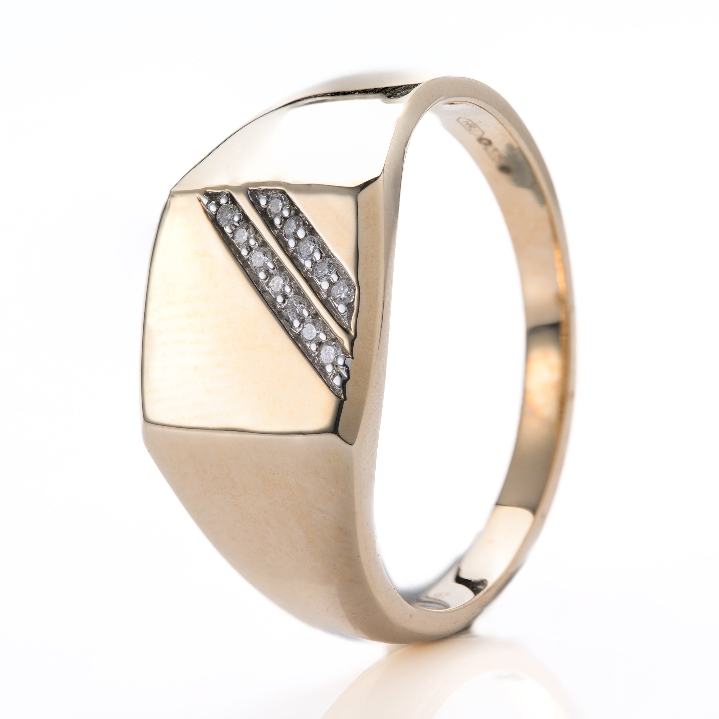 9ct Yellow Gold Signet Ring with Diamond Encrusted 11x10mm head