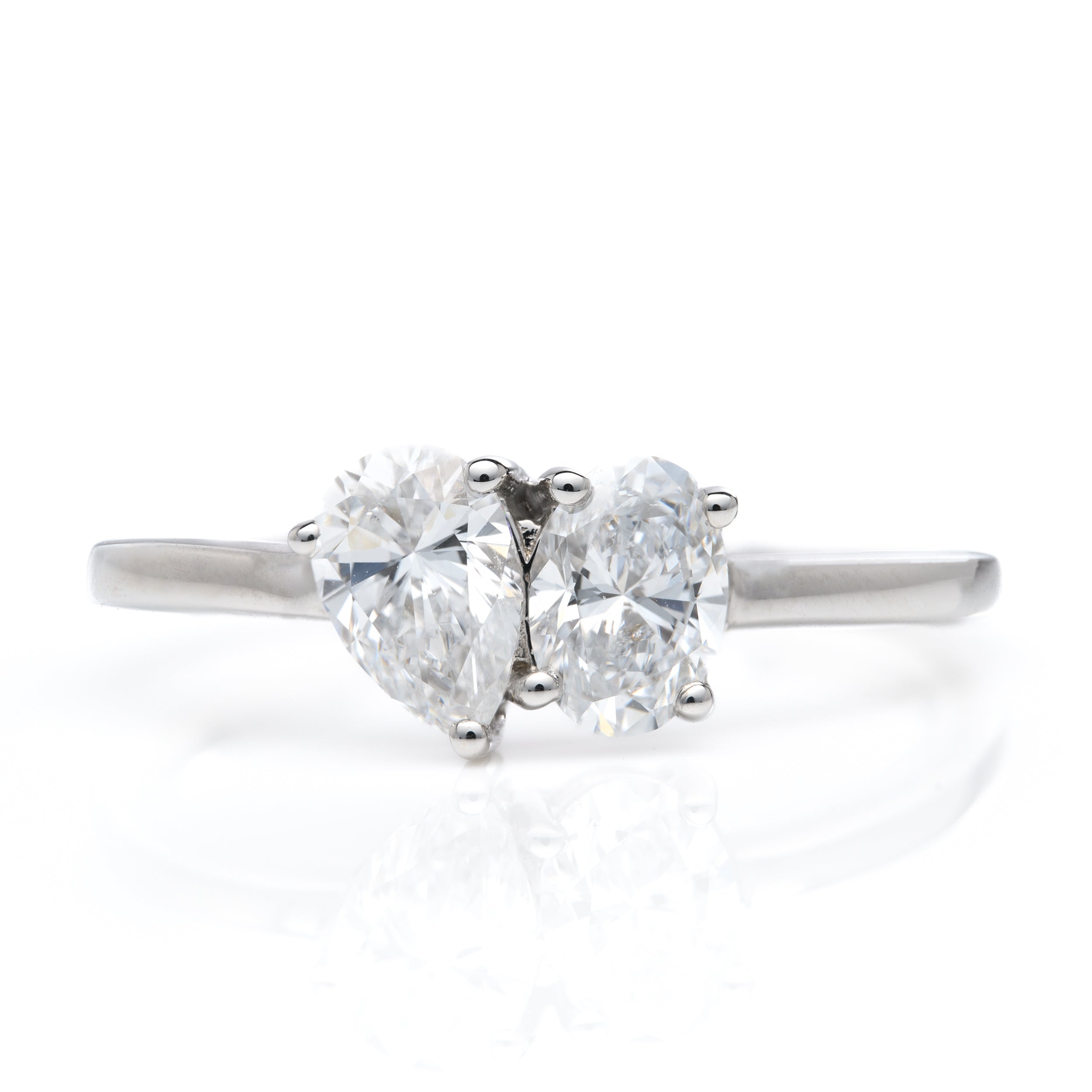 18ct White Gold Lab Grown Pear and Oval Cut Diamond Toi et Moi Ring