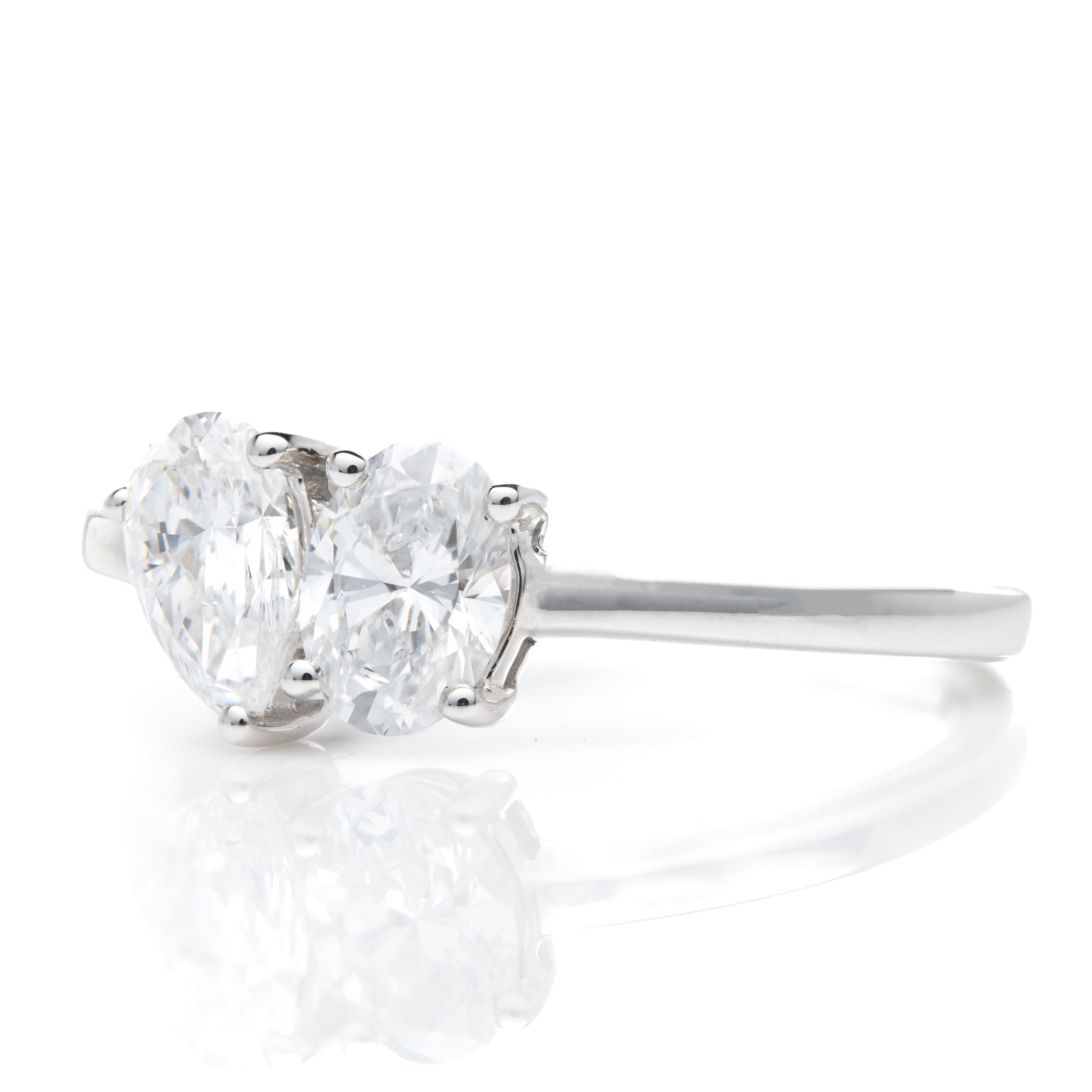 18ct White Gold Lab Grown Pear and Oval Cut Diamond Toi et Moi Ring