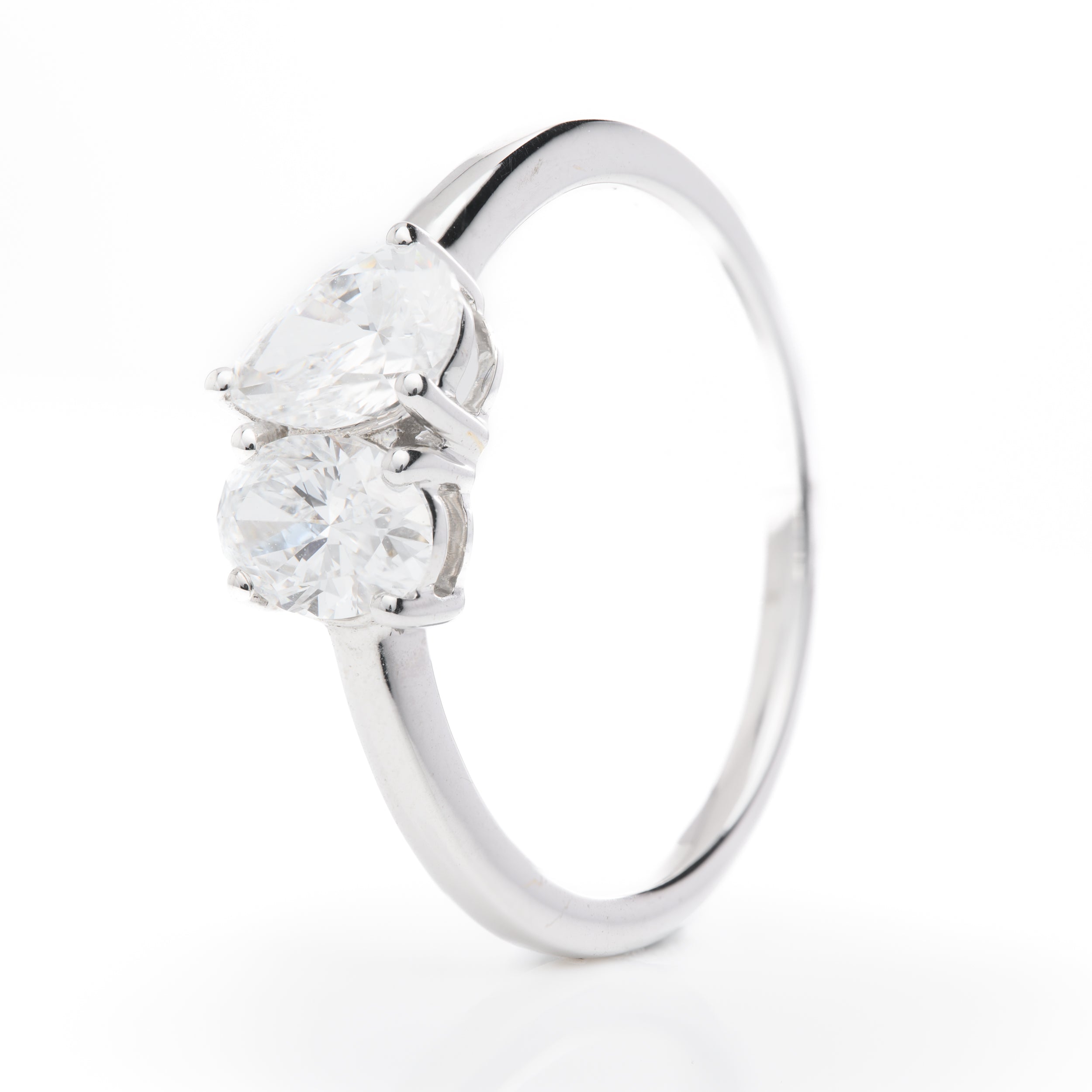 18ct White Gold Lab Grown Pear and Oval Cut Diamond Toi et Moi Ring
