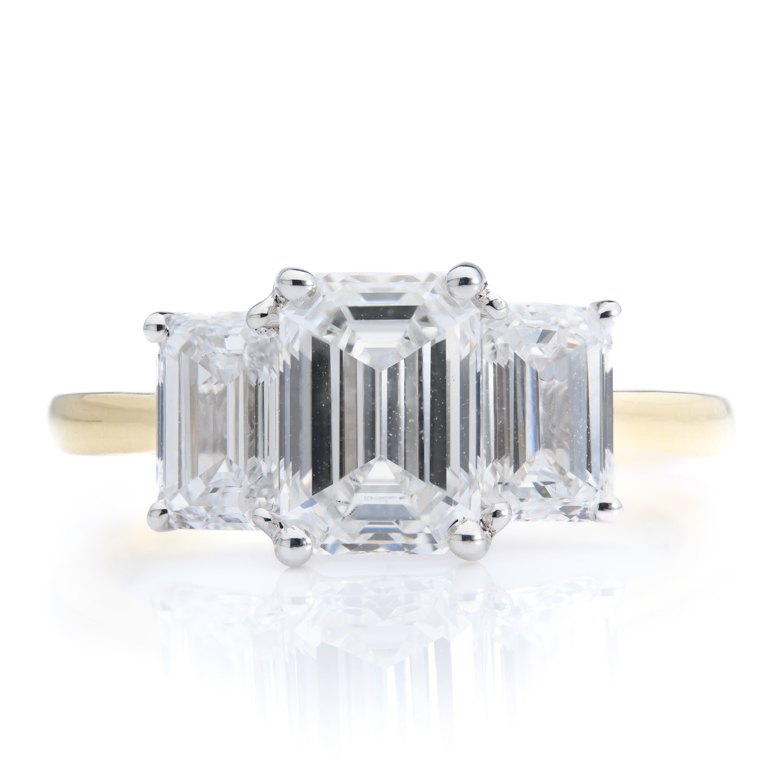 18ct Yellow Gold IGI Certified Emerald Cut Lab Grown Diamond Trilogy Ring