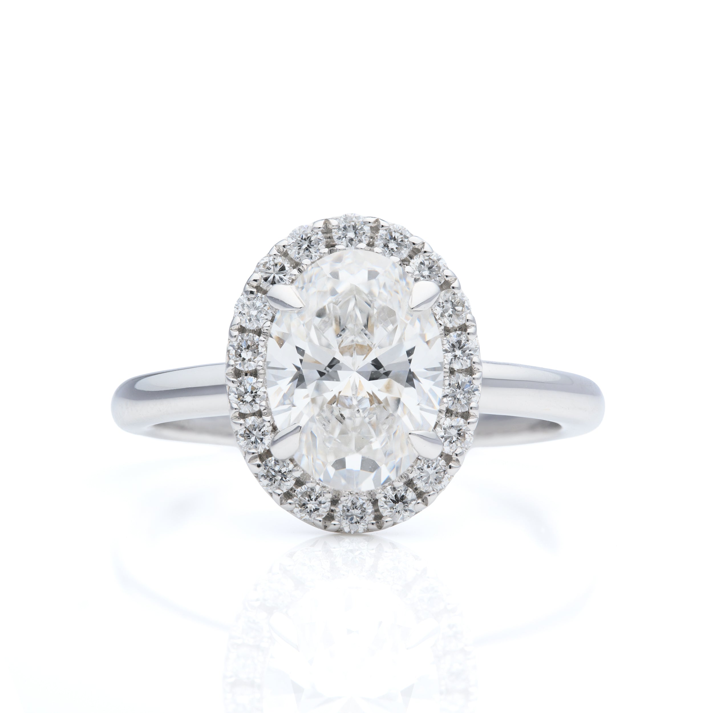18ct White Gold Oval Cut Lab Grown Diamond and Brilliant Cut Lab Grown Diamond Halo Cluster Ring