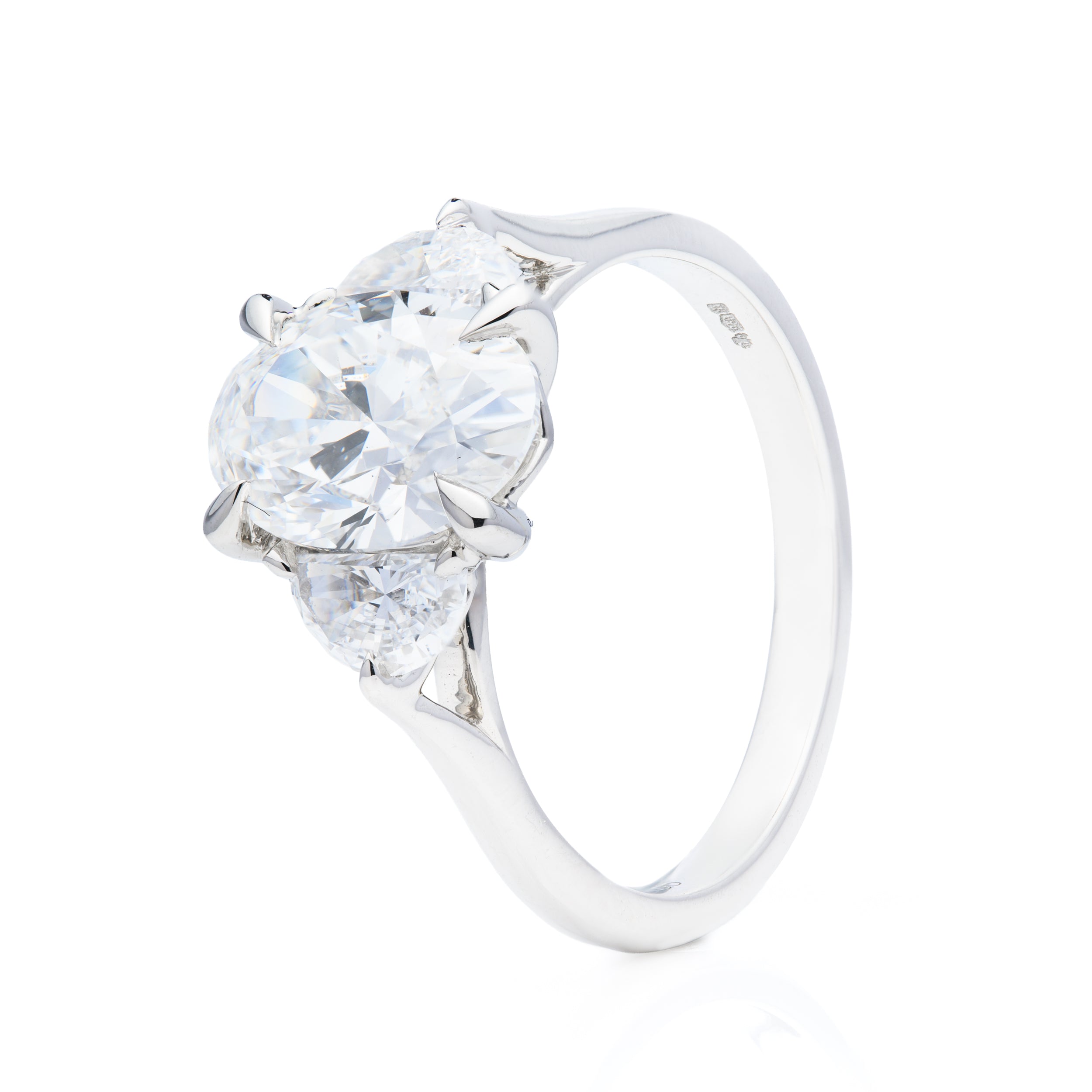 Platinum Oval Cut and Half-Moon Cut Lab Grown Diamond Trilogy Ring