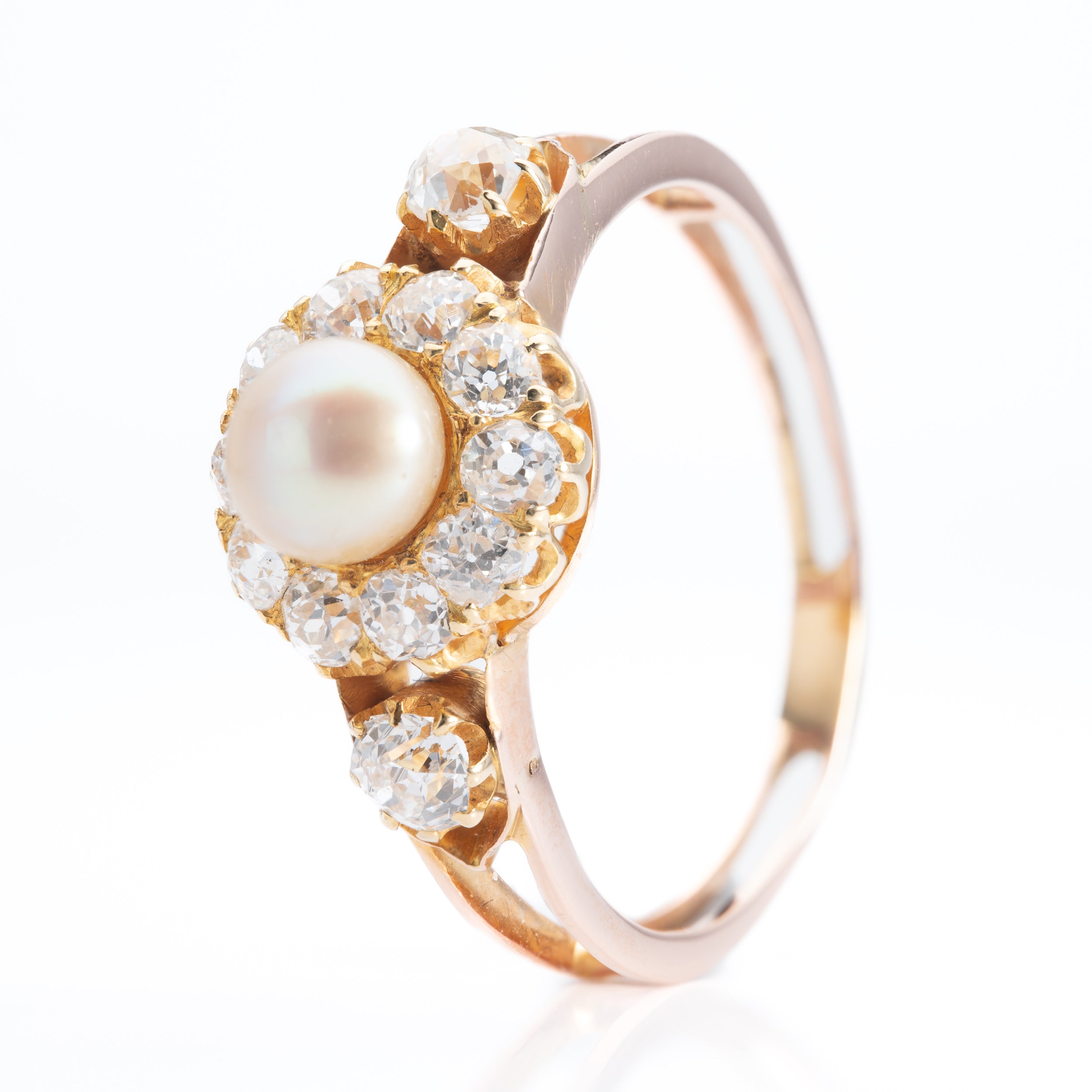 Antique 18ct Rose & Yellow Gold Natural Pearl and Diamond Ring