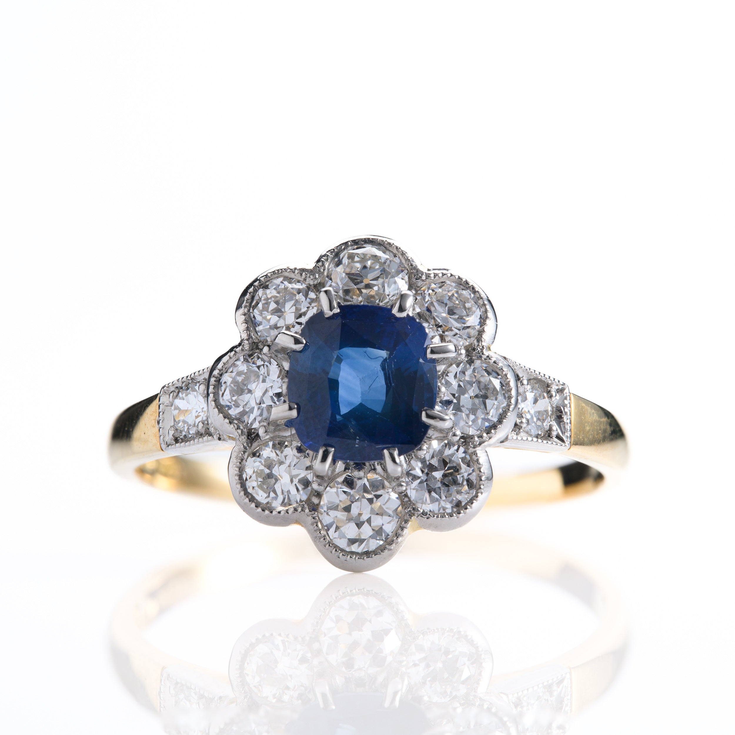 Pre-Owned 18ct Yellow Gold & Platinum Round Cut Sapphire & Diamond Cluster Ring