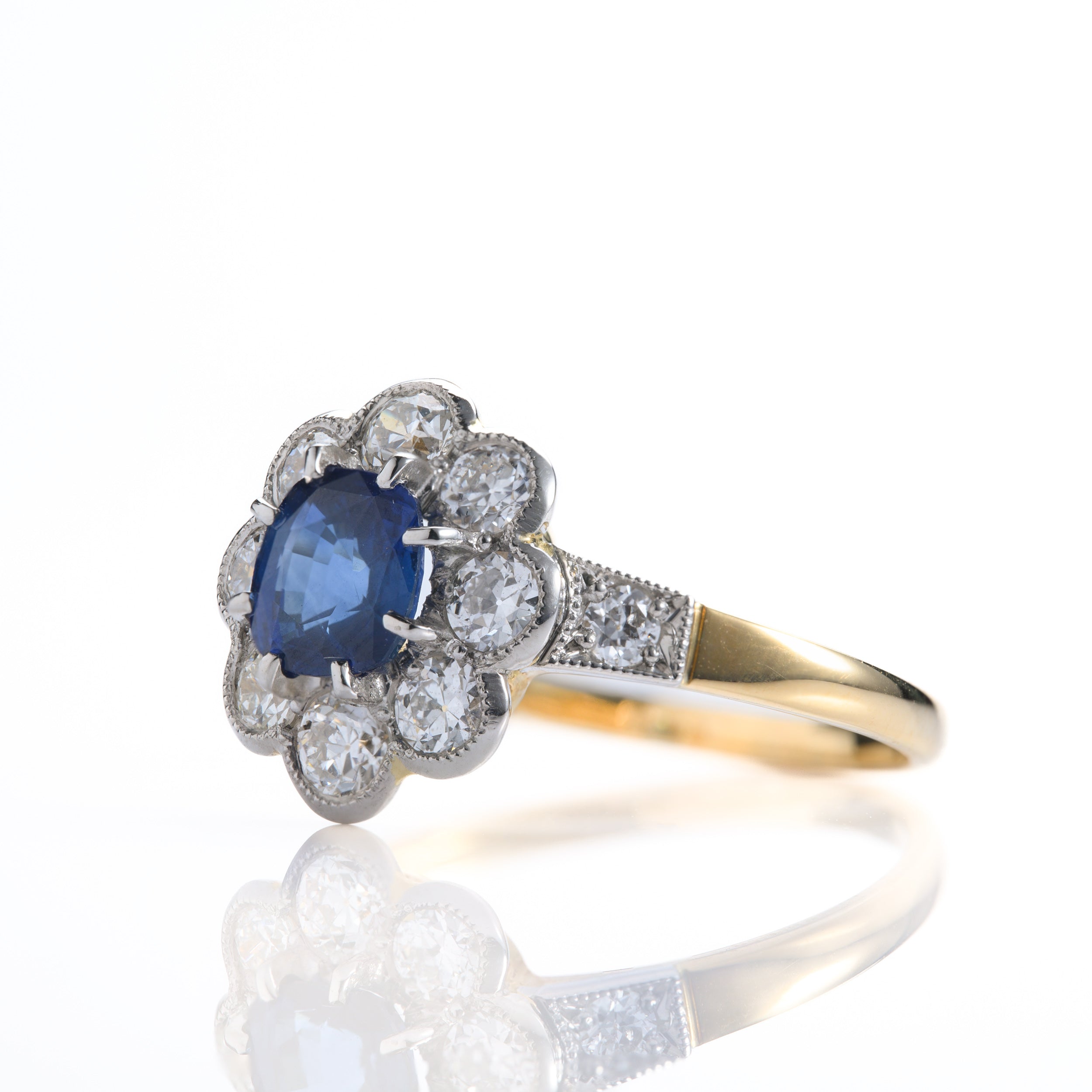 Pre-Owned 18ct Yellow Gold & Platinum Round Cut Sapphire & Diamond Cluster Ring