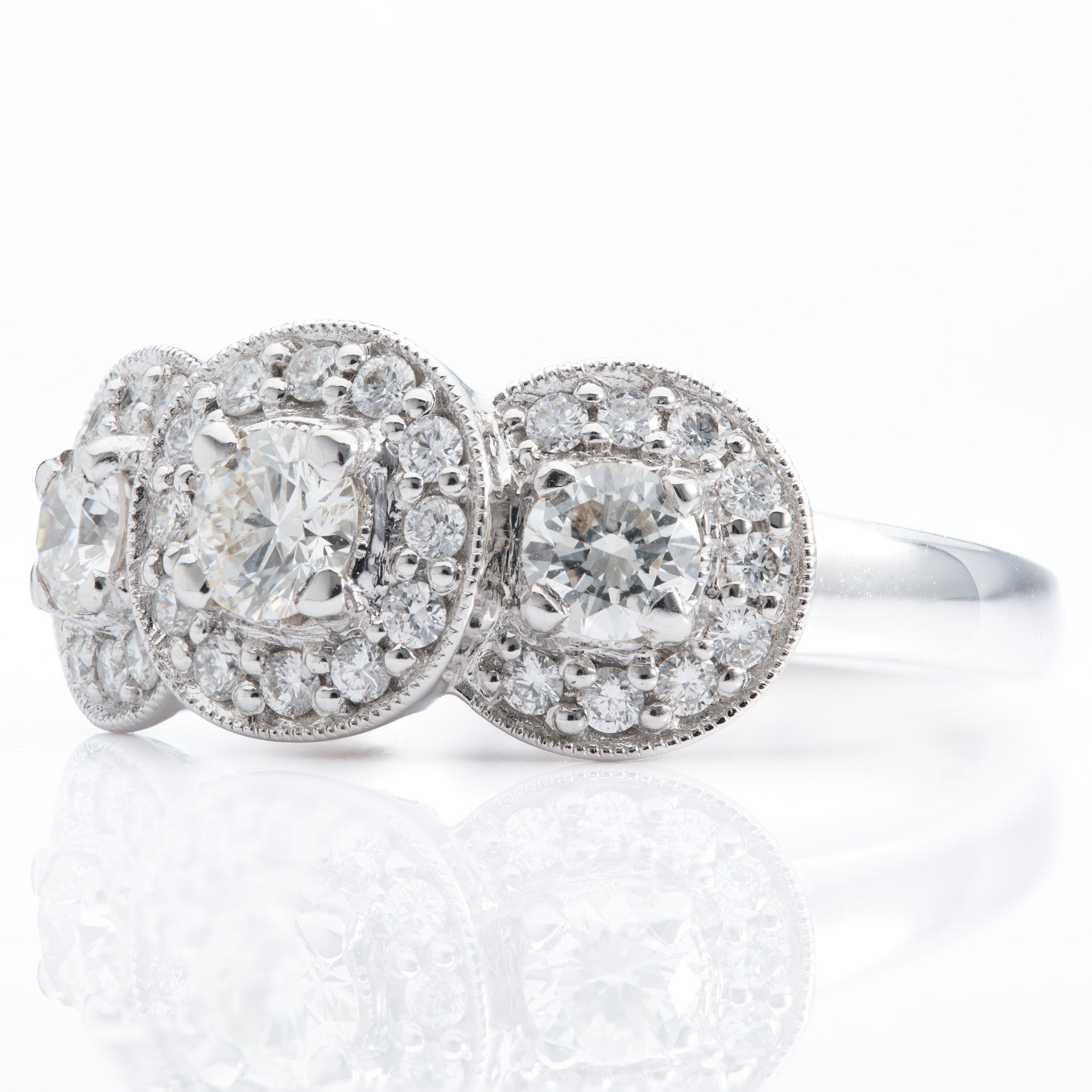 18ct White Gold Diamond Triple Cluster Ring