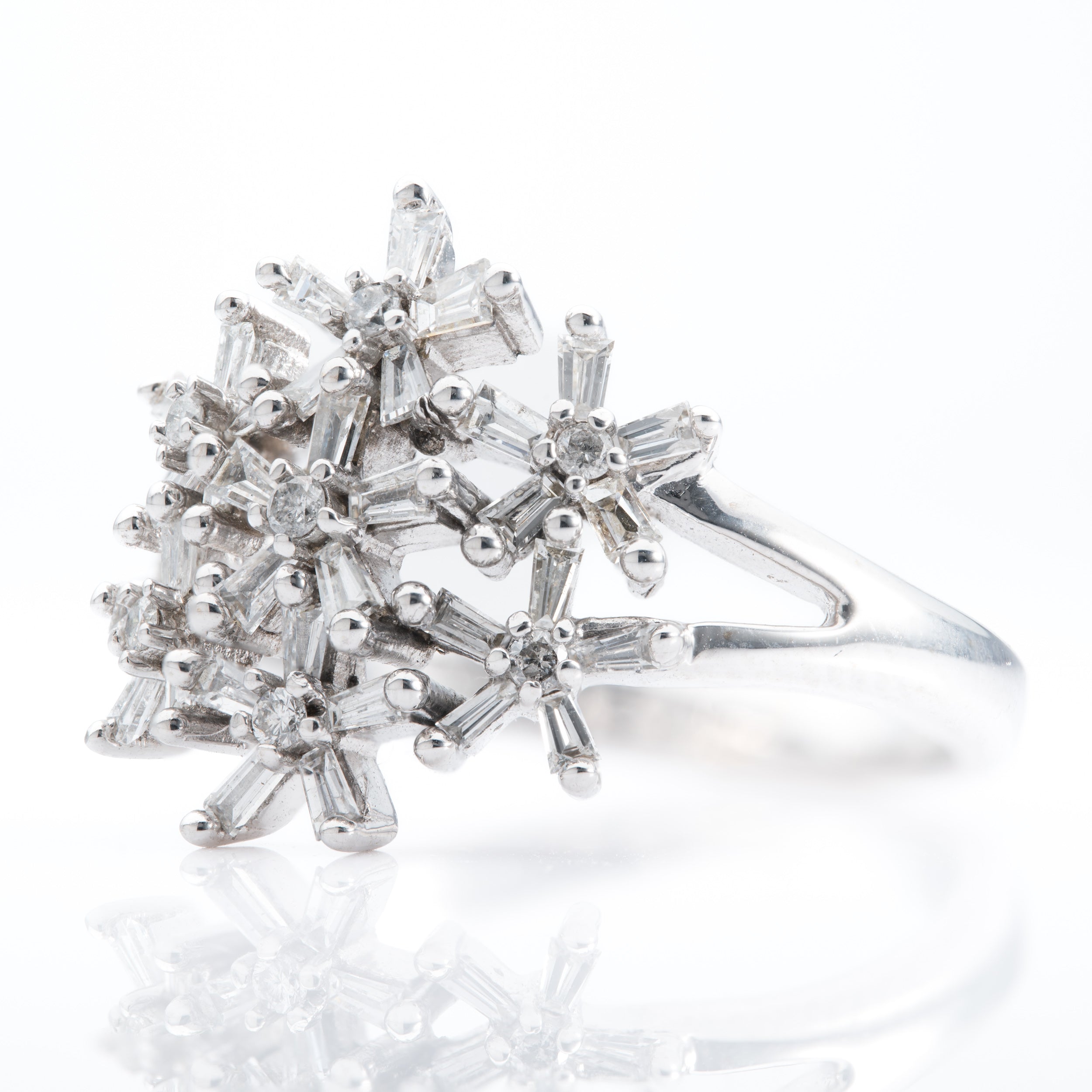 9ct White Gold Diamond Snowflake Dress Ring