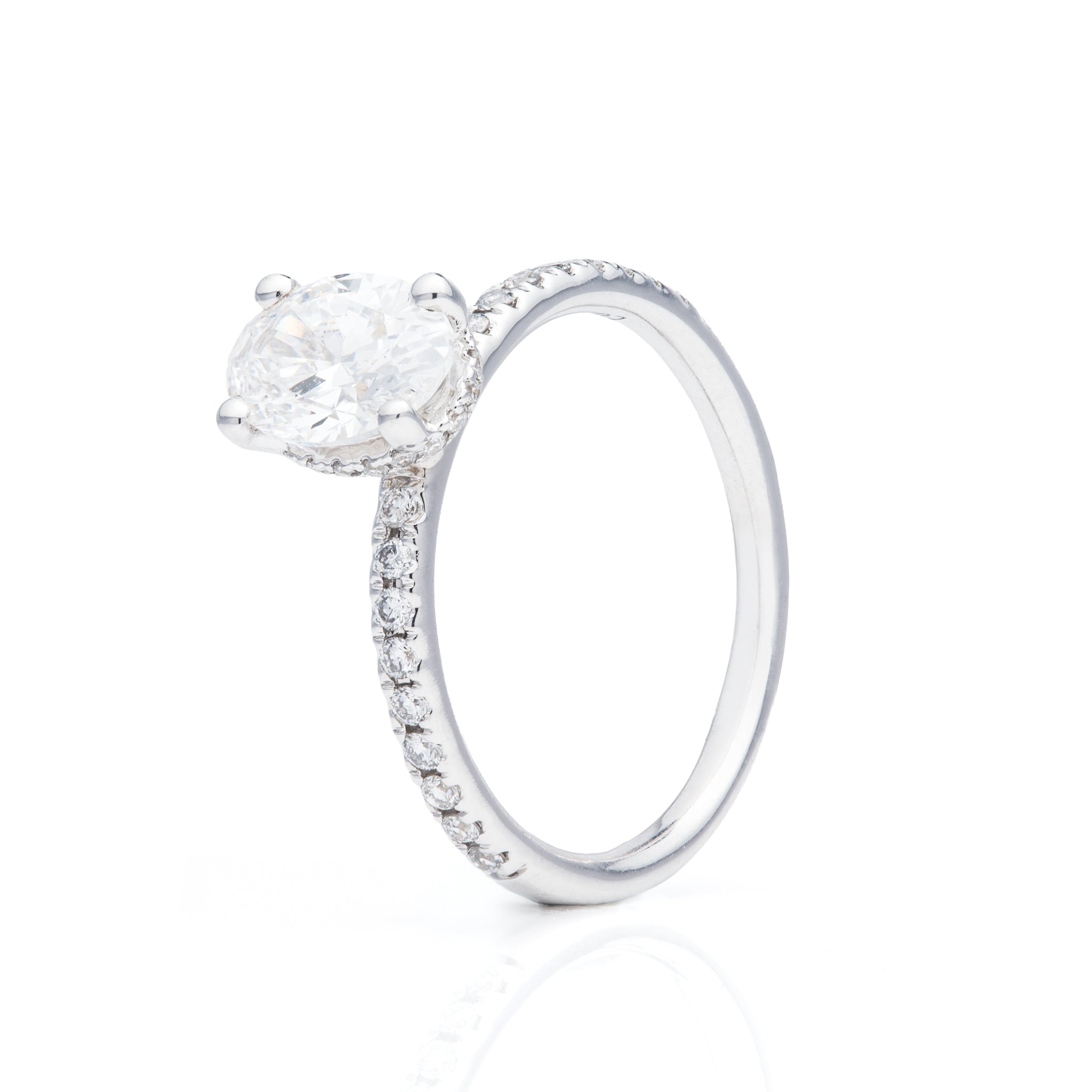 18ct White Gold Oval Cut Lab Grown Diamond Solitaire with Brilliant Cut Lab Grown Diamond Shoulders