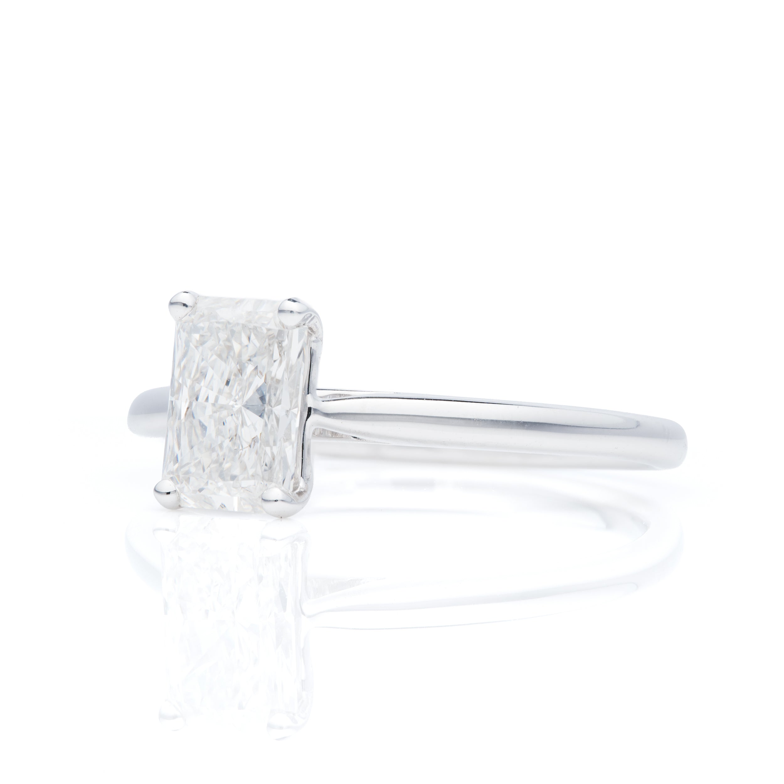 18ct White Gold Radiant Cut Lab Grown Diamond Solitaire Ring