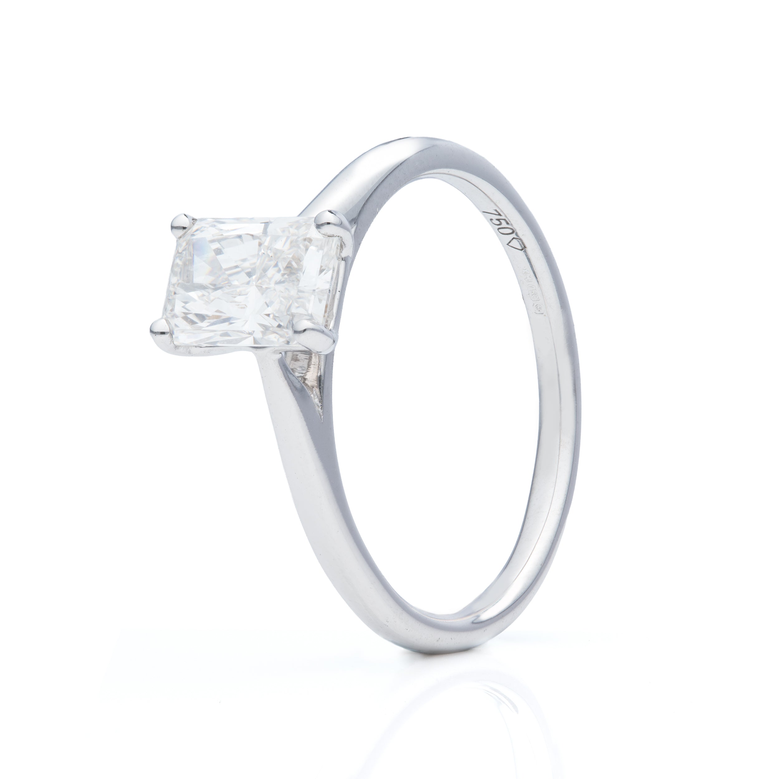 18ct White Gold Radiant Cut Lab Grown Diamond Solitaire Ring