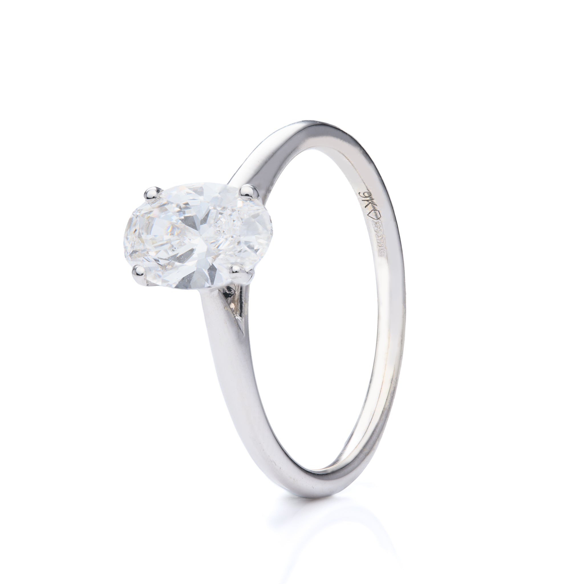9ct White Gold Oval Cut 1.00ct Lab Grown Diamond Solitaire Ring