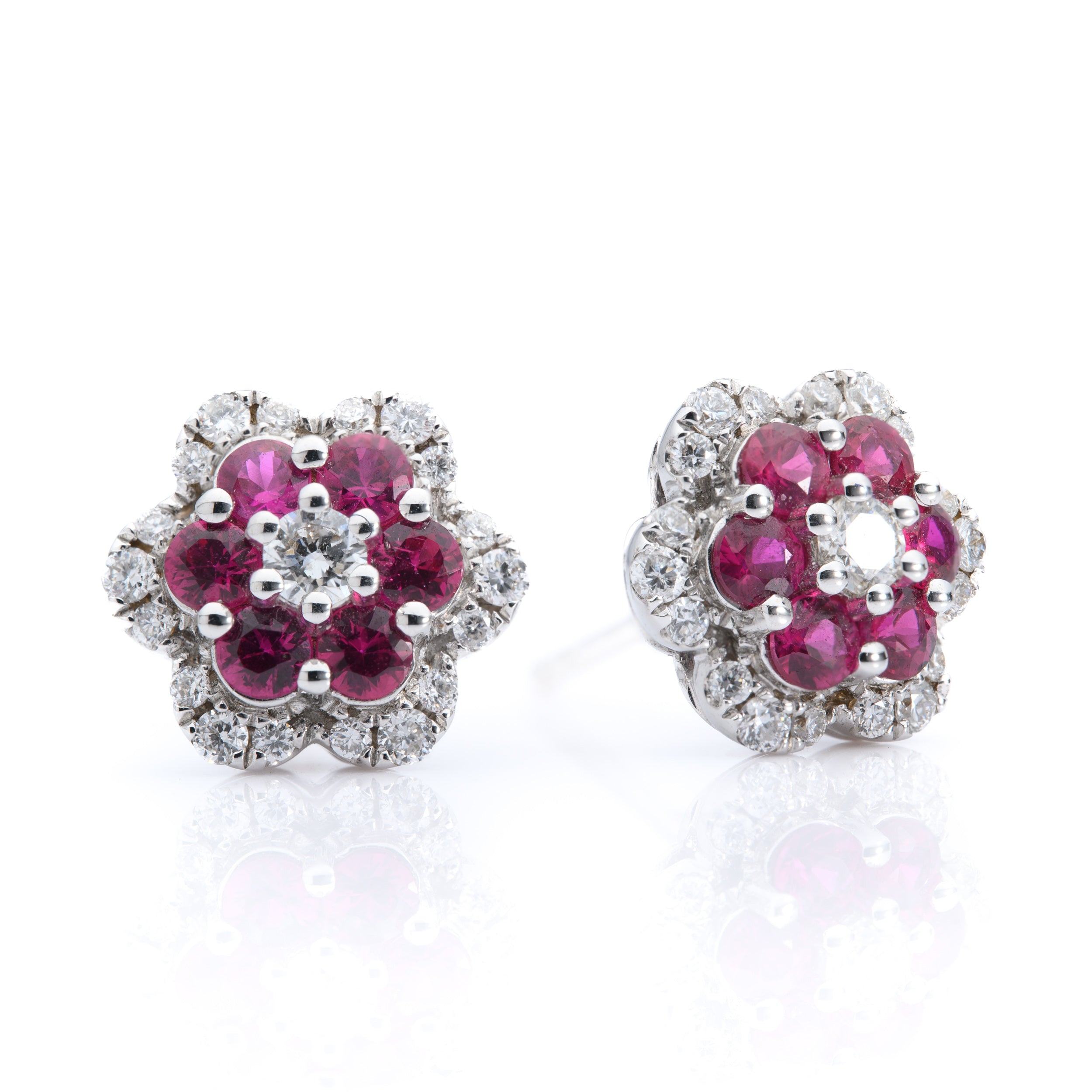 18ct White Gold Diamond and Ruby Cluster Stud Earrings