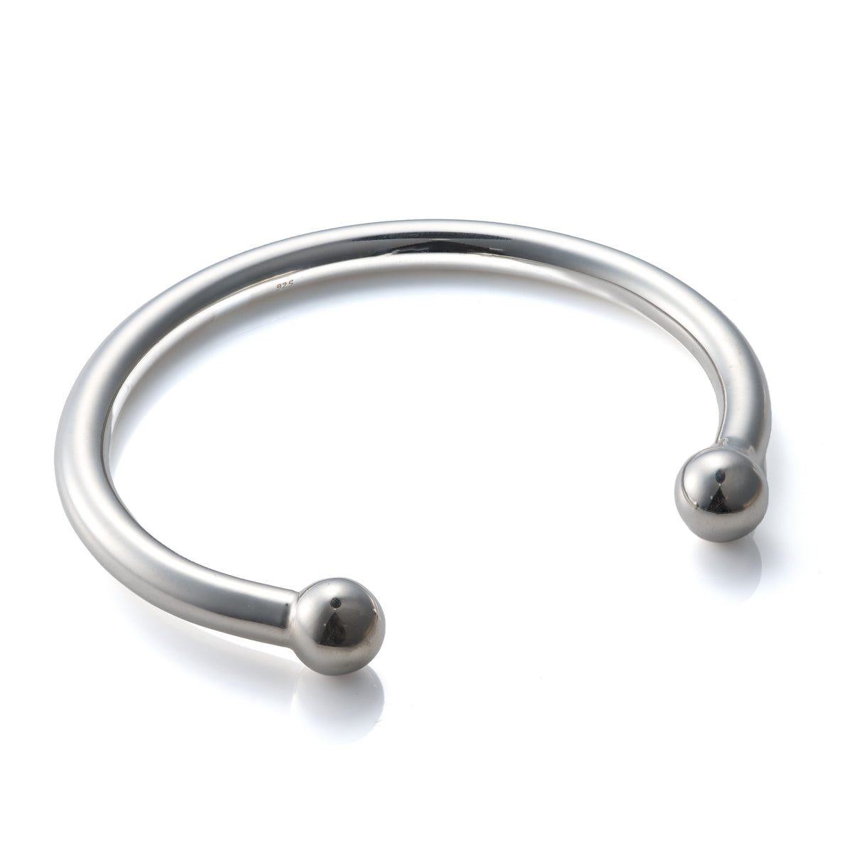Sterling Silver Torque Bangle with 6mm Width Band, 67mm Internal Diameter and 10mm Spherical Terminals