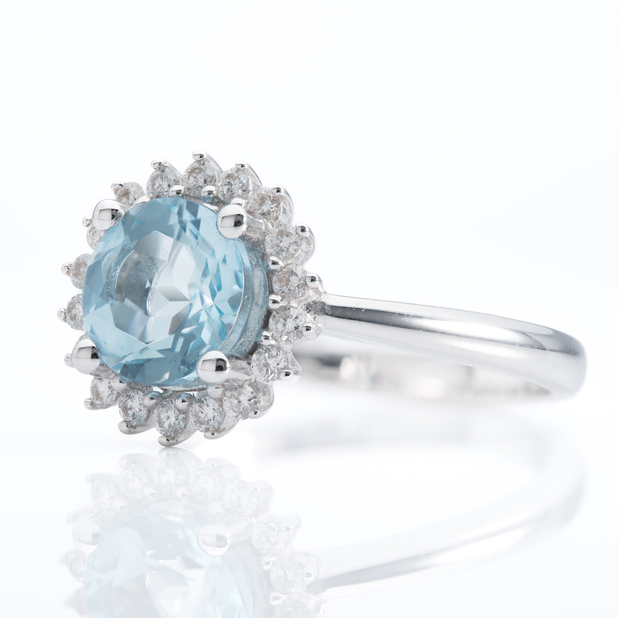 18ct White Gold Aquamarine and Diamond Starburst Cluster Ring