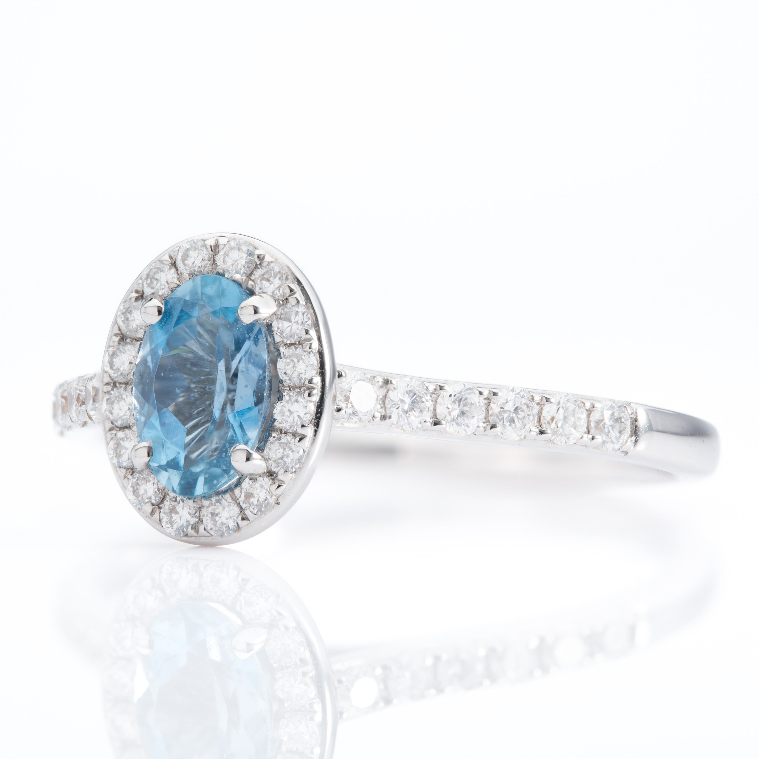 18ct White Gold Aquamarine & Diamond Halo Cluster Ring