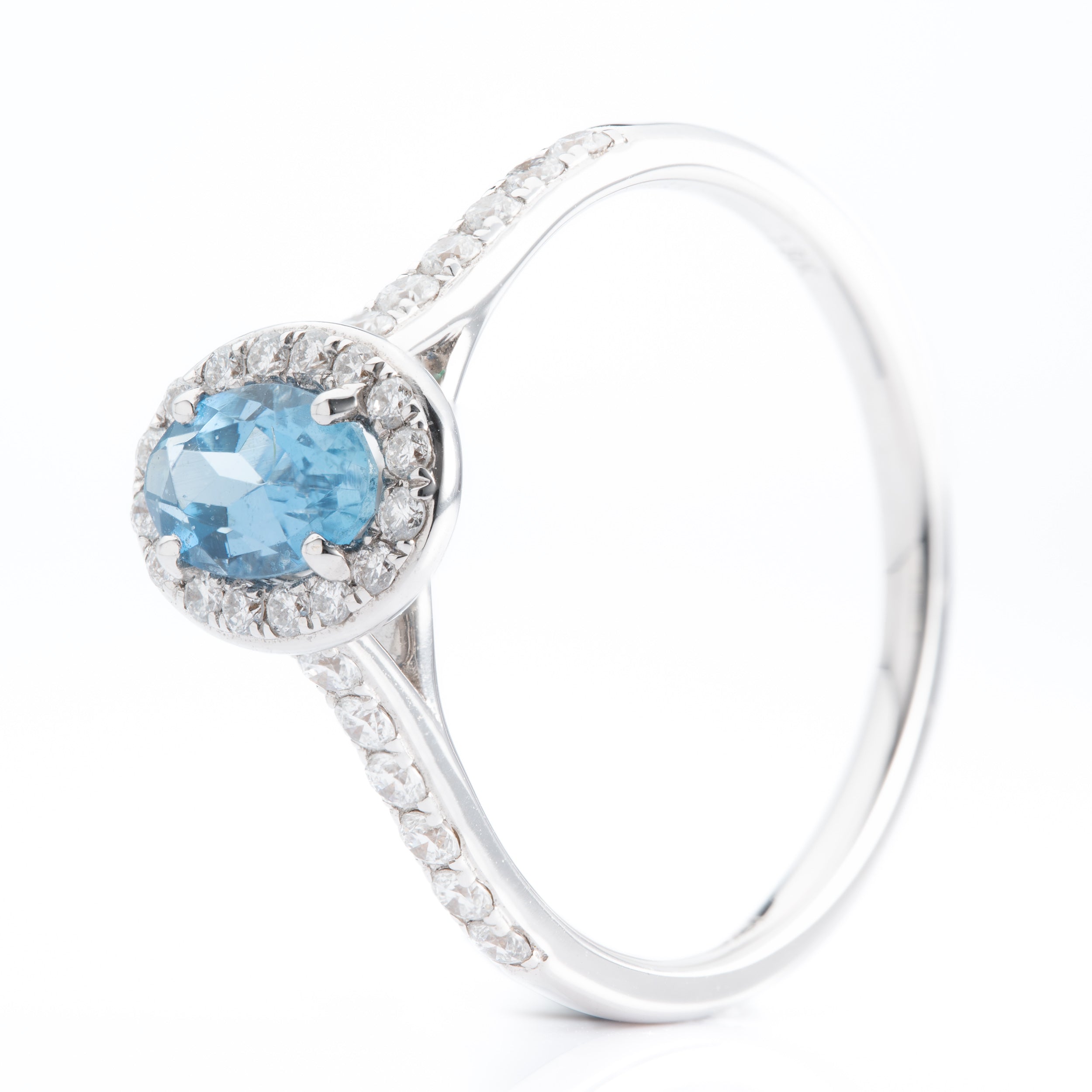 18ct White Gold Aquamarine & Diamond Halo Cluster Ring