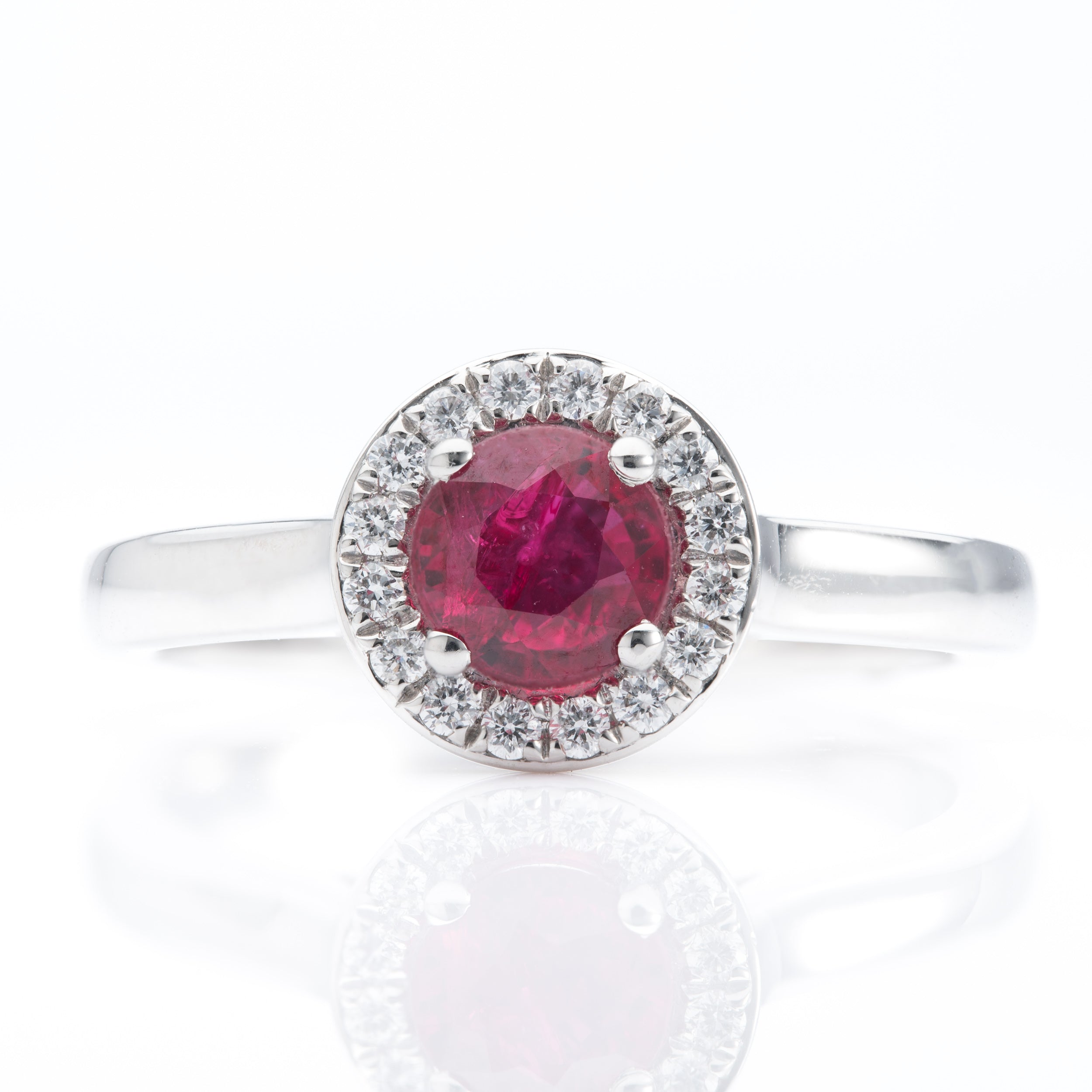 Platinum Round Brilliant cut Ruby & Diamond Halo Cluster Ring