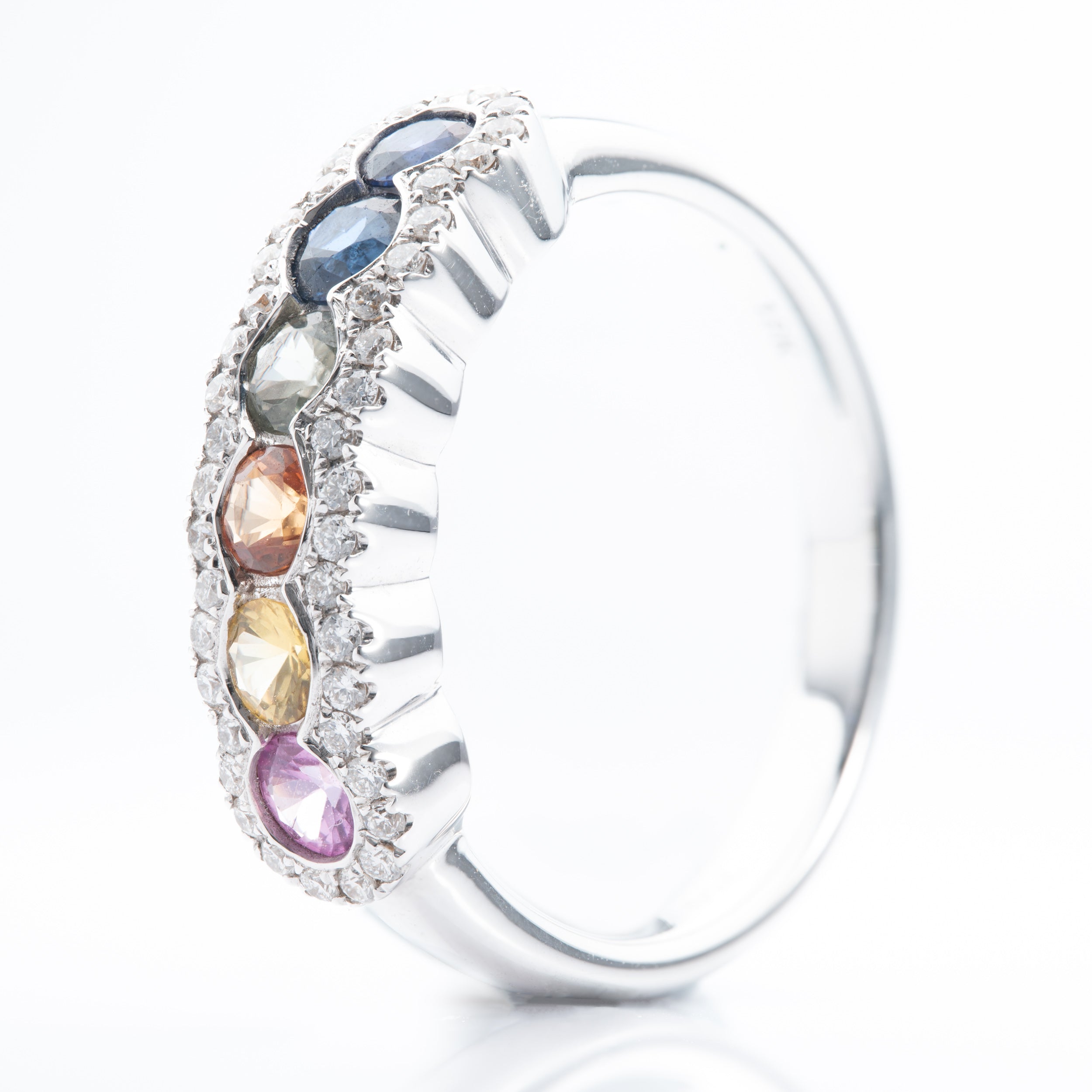 18ct White Gold Multi-Coloured Sapphire & Diamond Ring