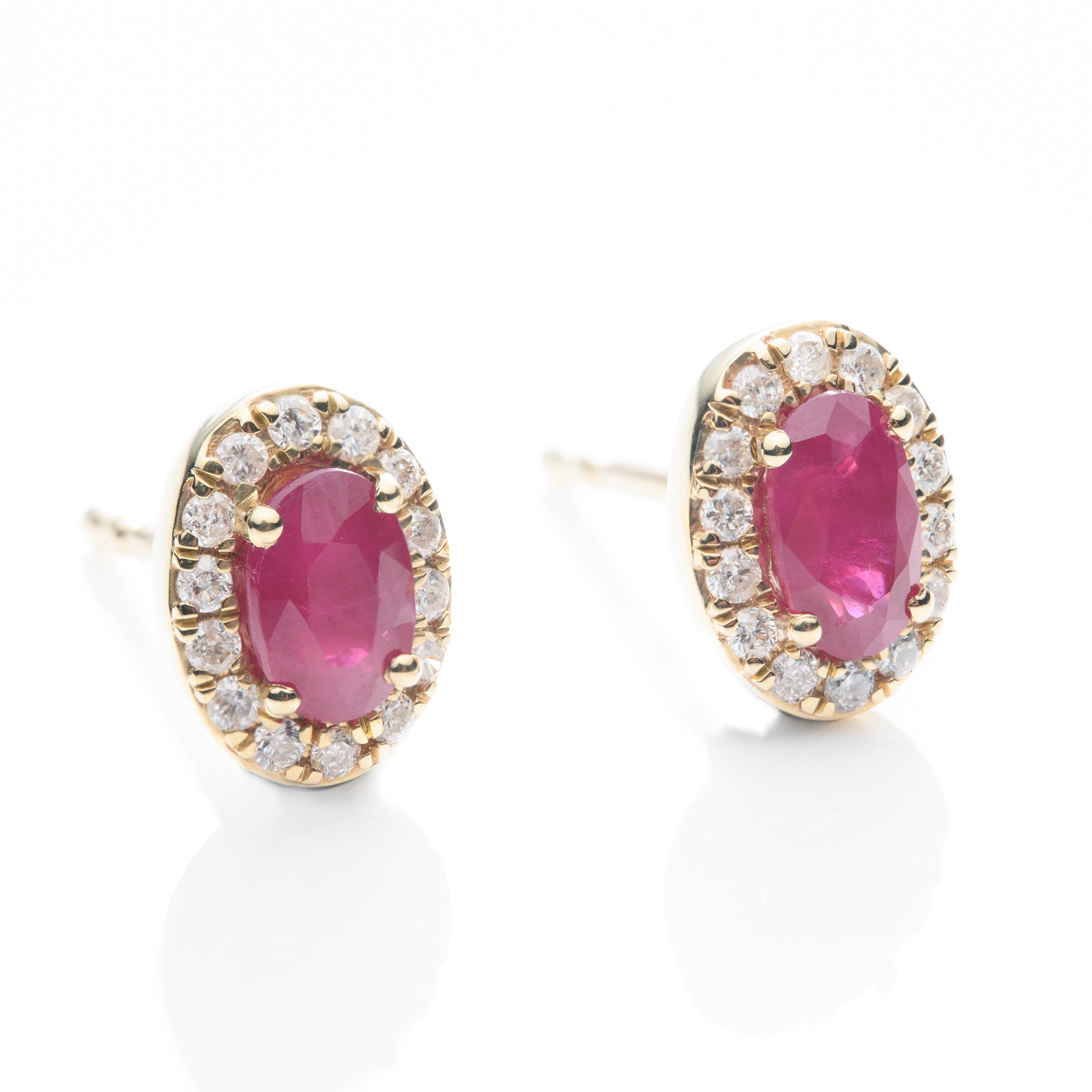 9ct Yellow Gold Oval Cut Ruby & Brilliant Cut Diamond Cluster Earrings