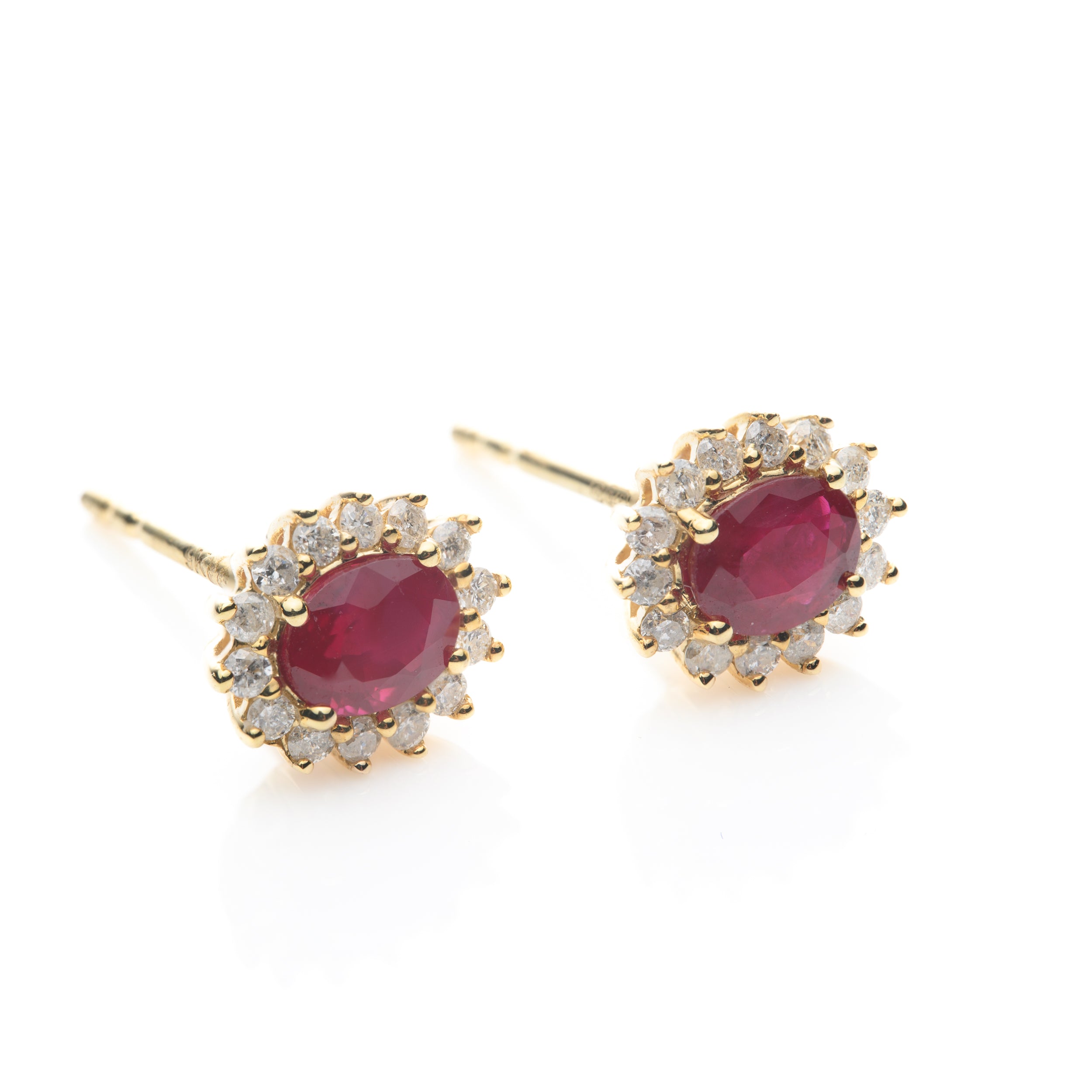 9ct Yellow Gold Oval Cut Ruby & Brilliant Cut Diamond Stud Earrings