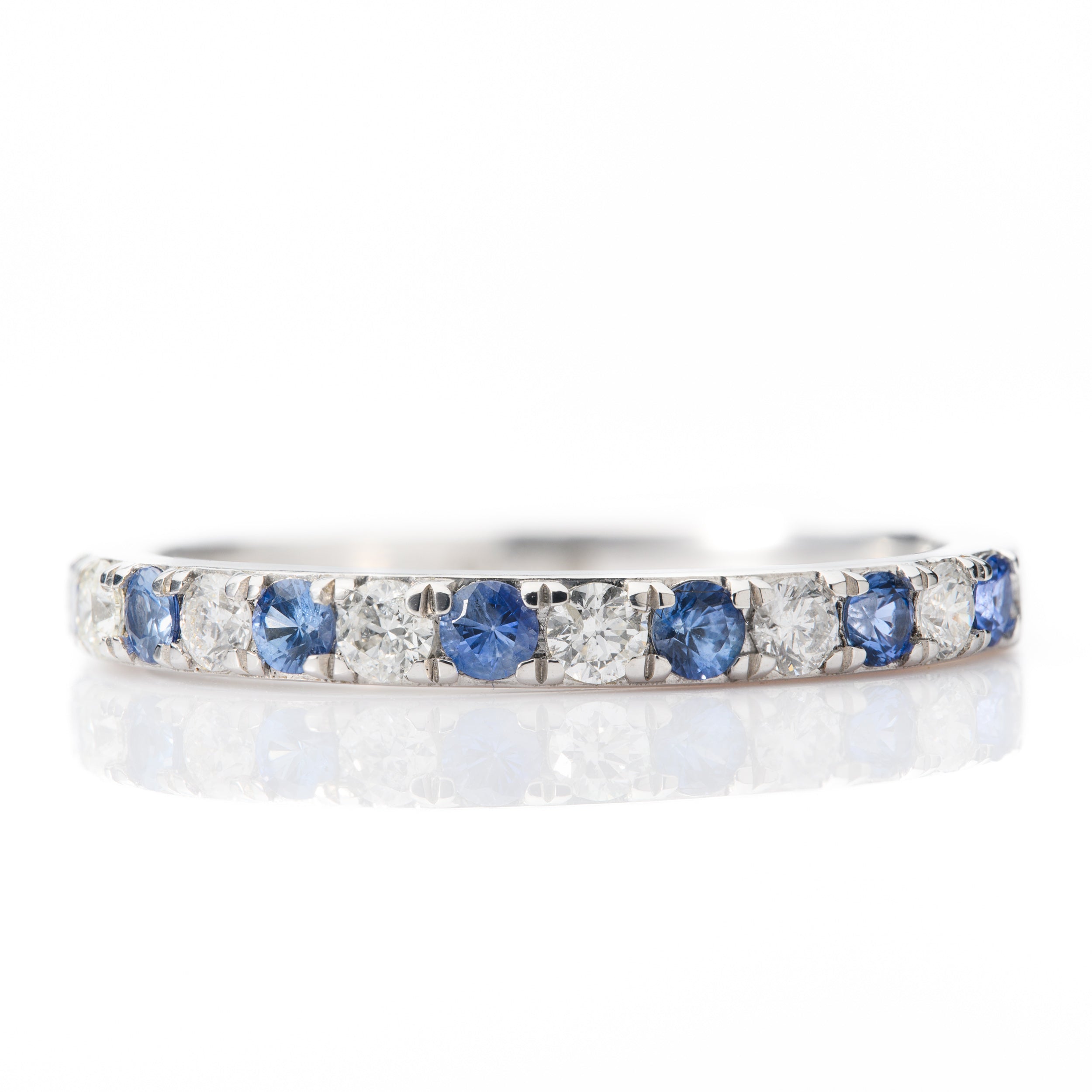Platinum Brilliant Cut Diamond & Round Cut Sapphire Half Eternity Ring