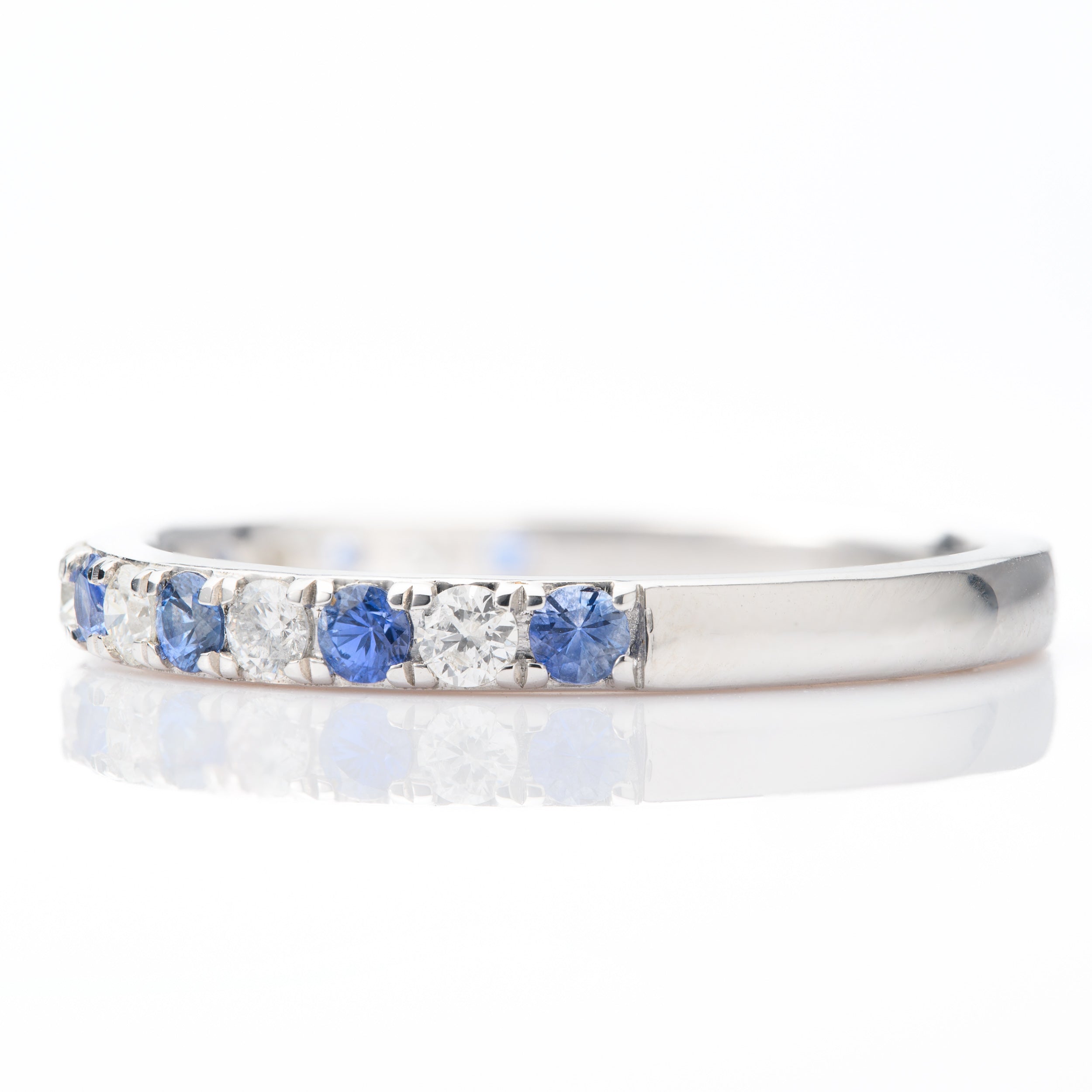 Platinum Brilliant Cut Diamond & Round Cut Sapphire Half Eternity Ring