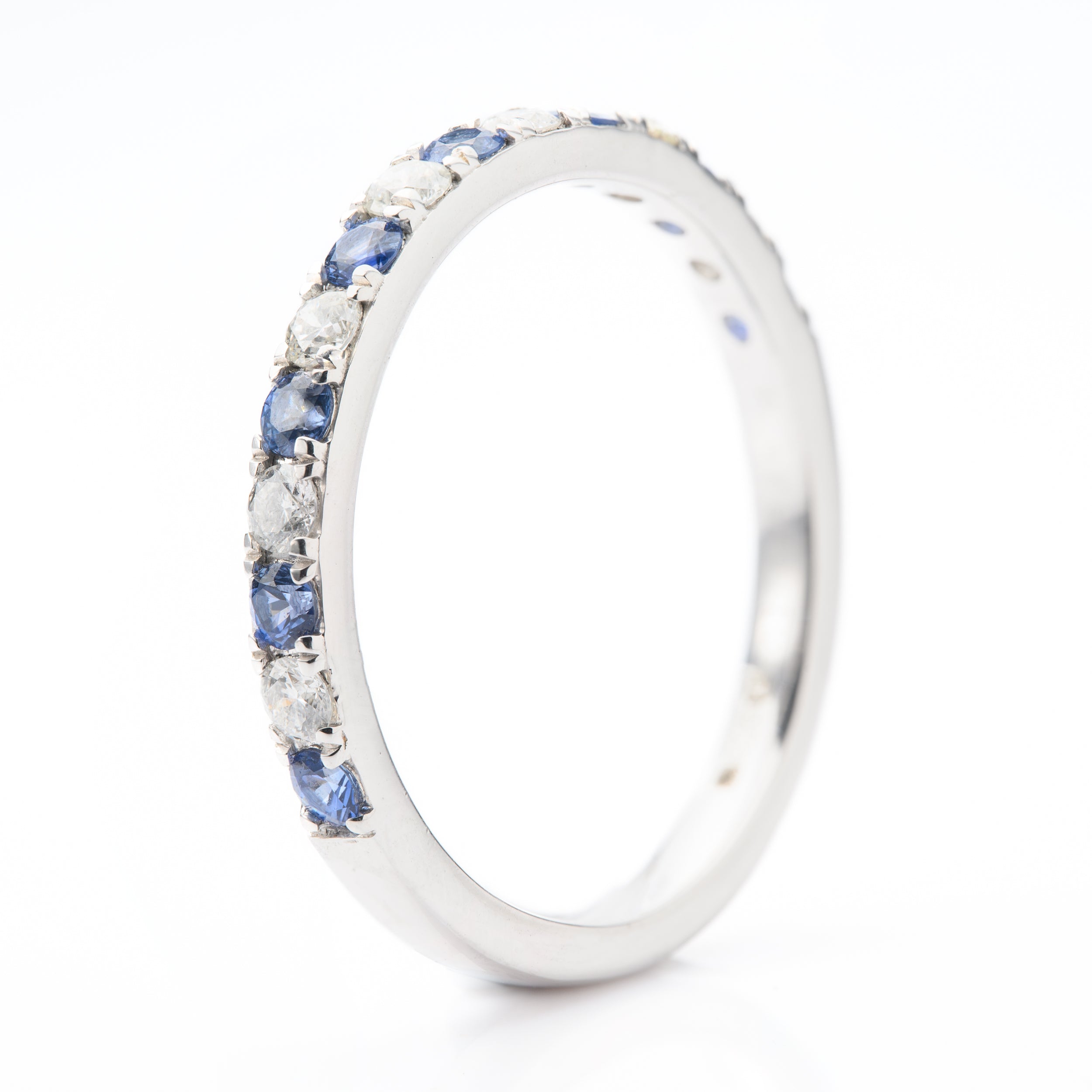 Platinum Brilliant Cut Diamond & Round Cut Sapphire Half Eternity Ring