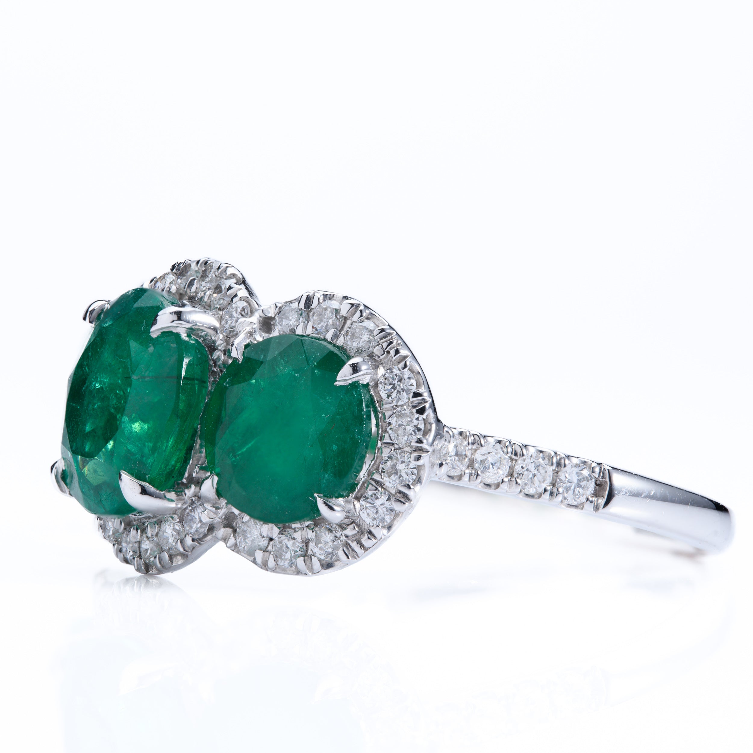 Platinum Round Cut Emerald & Round Brilliant Cut Diamond Triple Halo Cluster Ring