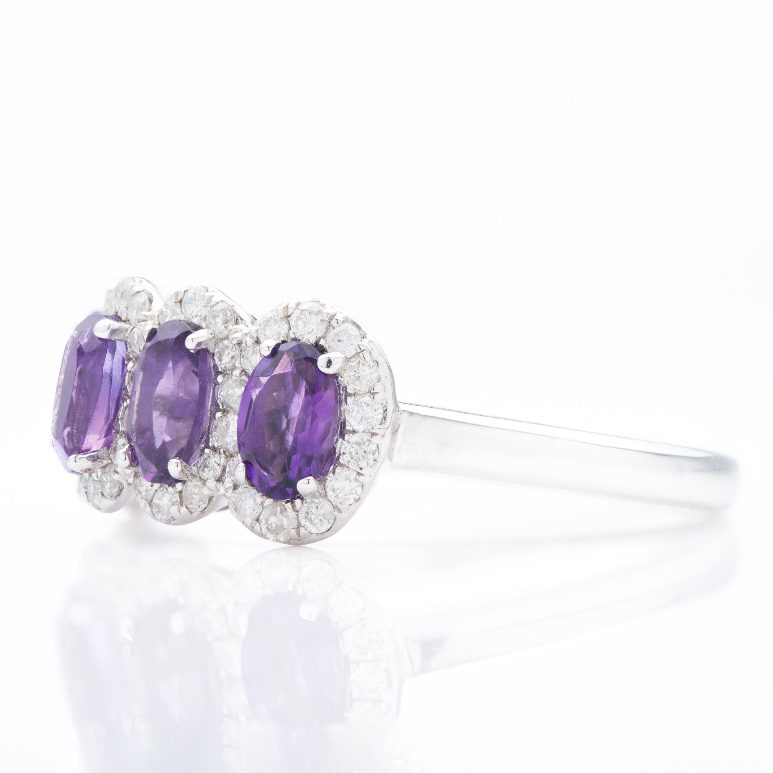 9ct White Gold Oval Cut Amethyst & Round Brilliant Cut Diamond Cluster Ring