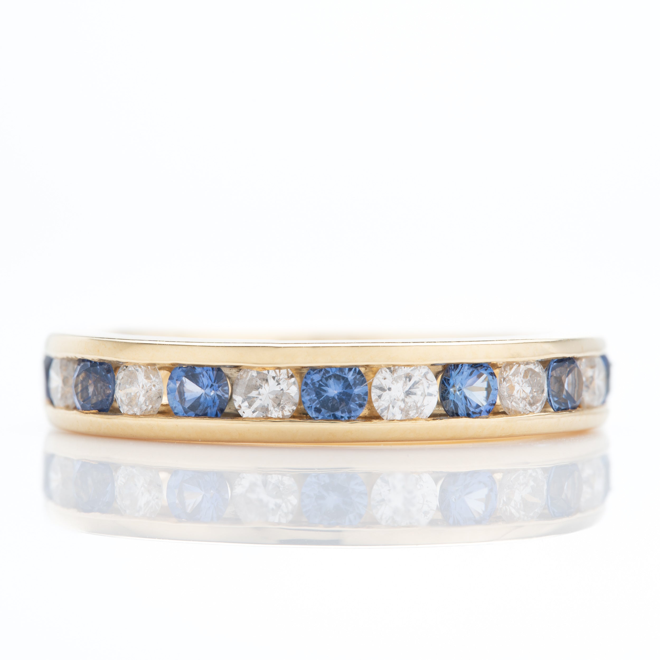 18ct Yellow Gold Sapphire & Diamond Channel Set Eternity Ring