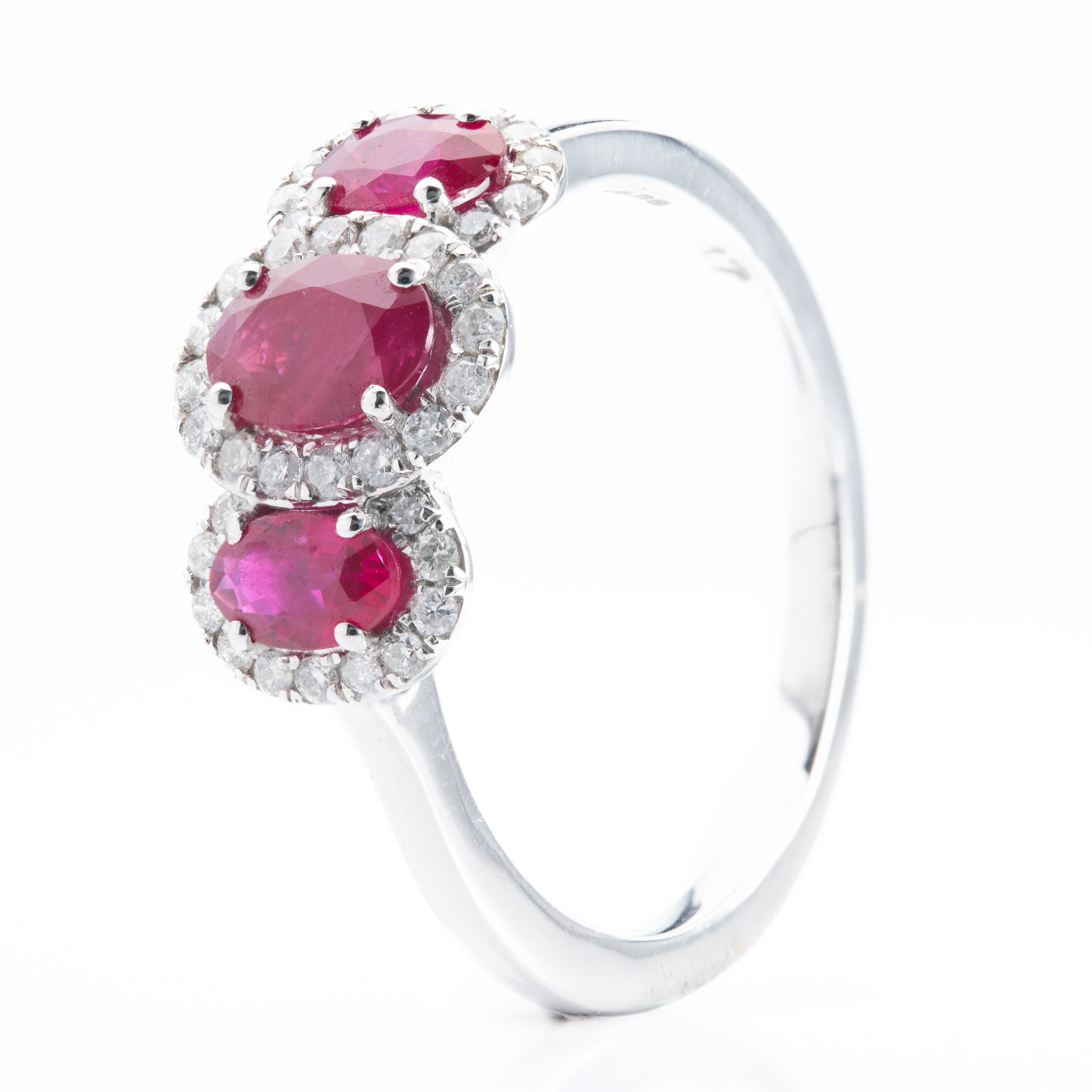 Platinum Oval Ruby & Diamond Triple Halo Cluster Ring