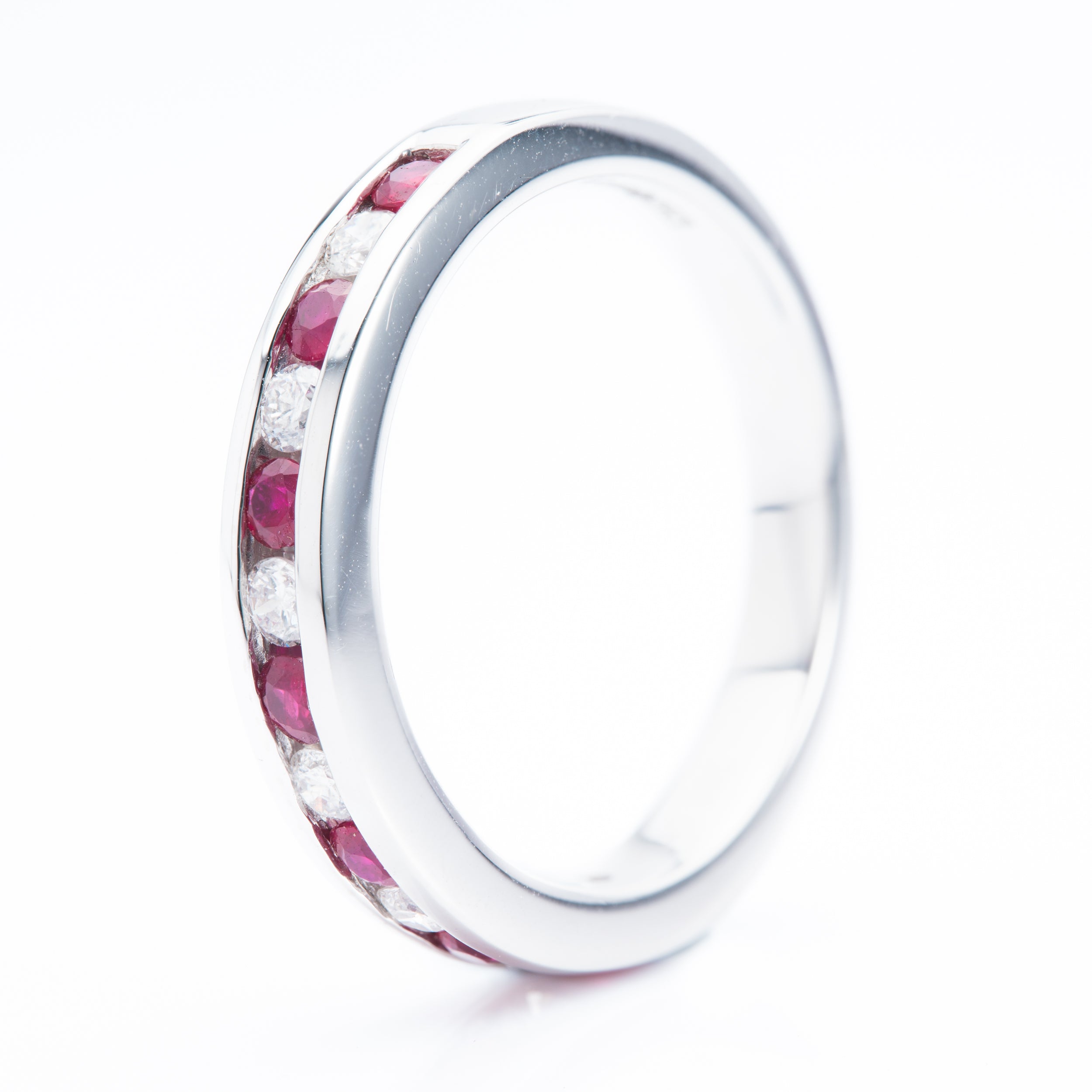Platinum Round Cut Ruby & Round Brilliant Cut Diamond Channel Set Half Eternity Ring