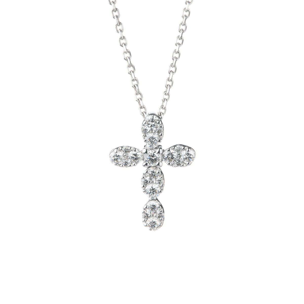 9ct White Gold Diamond Set Cross Pendant and Curb Chain