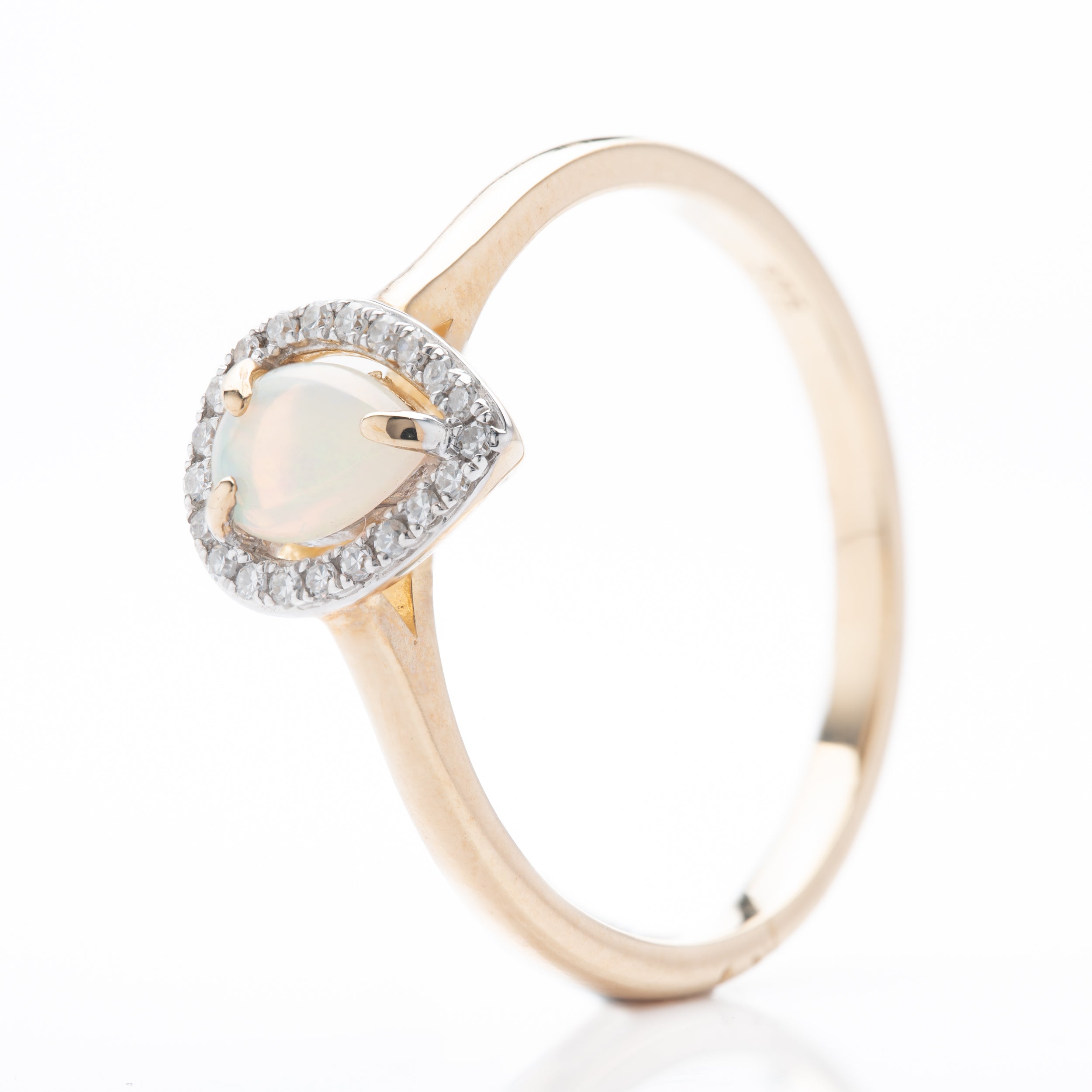 9ct Gold Pear Shaped Opal & Round Brilliant Cut Diamond Halo Cluster Ring