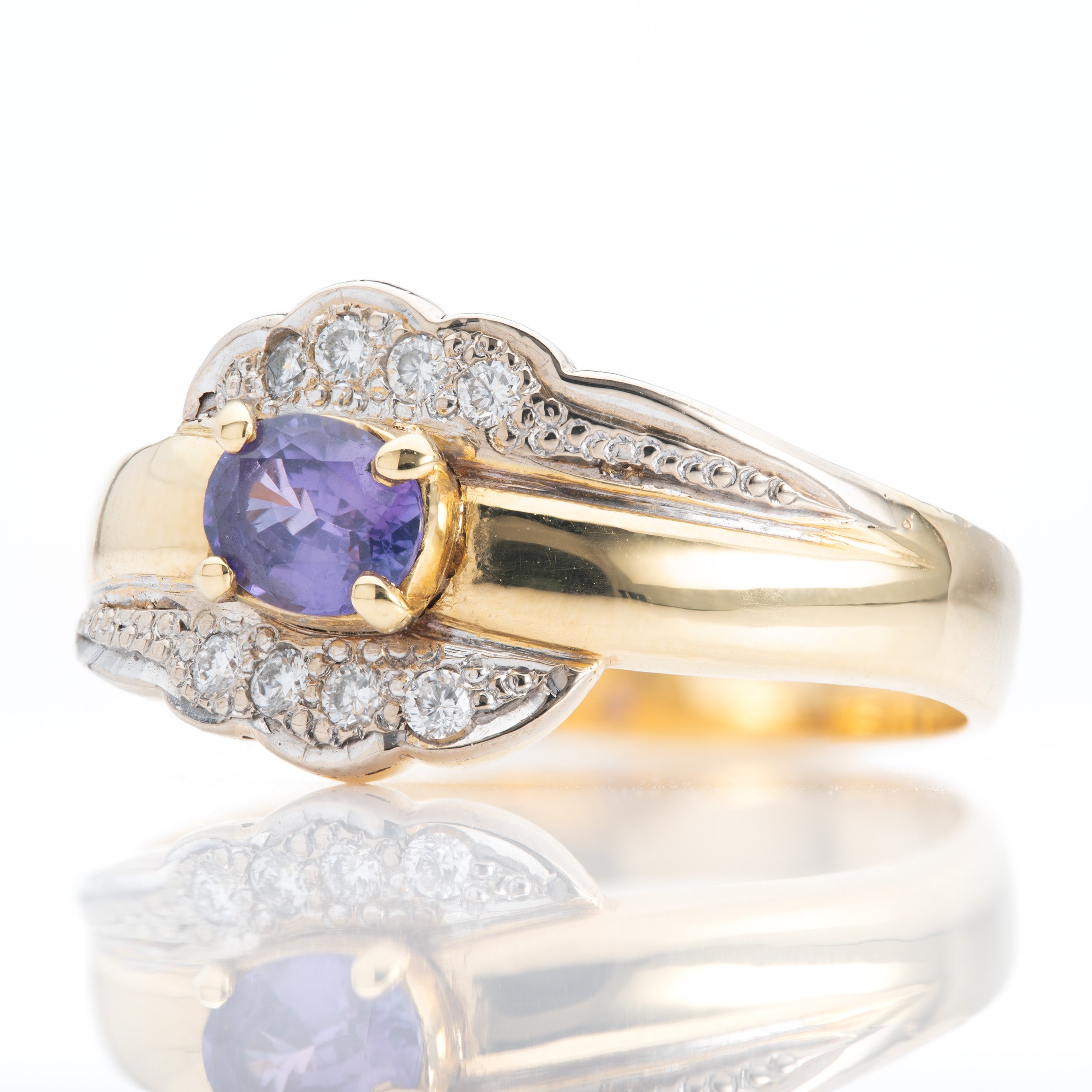 18ct Gold Amethyst & Diamond Ring