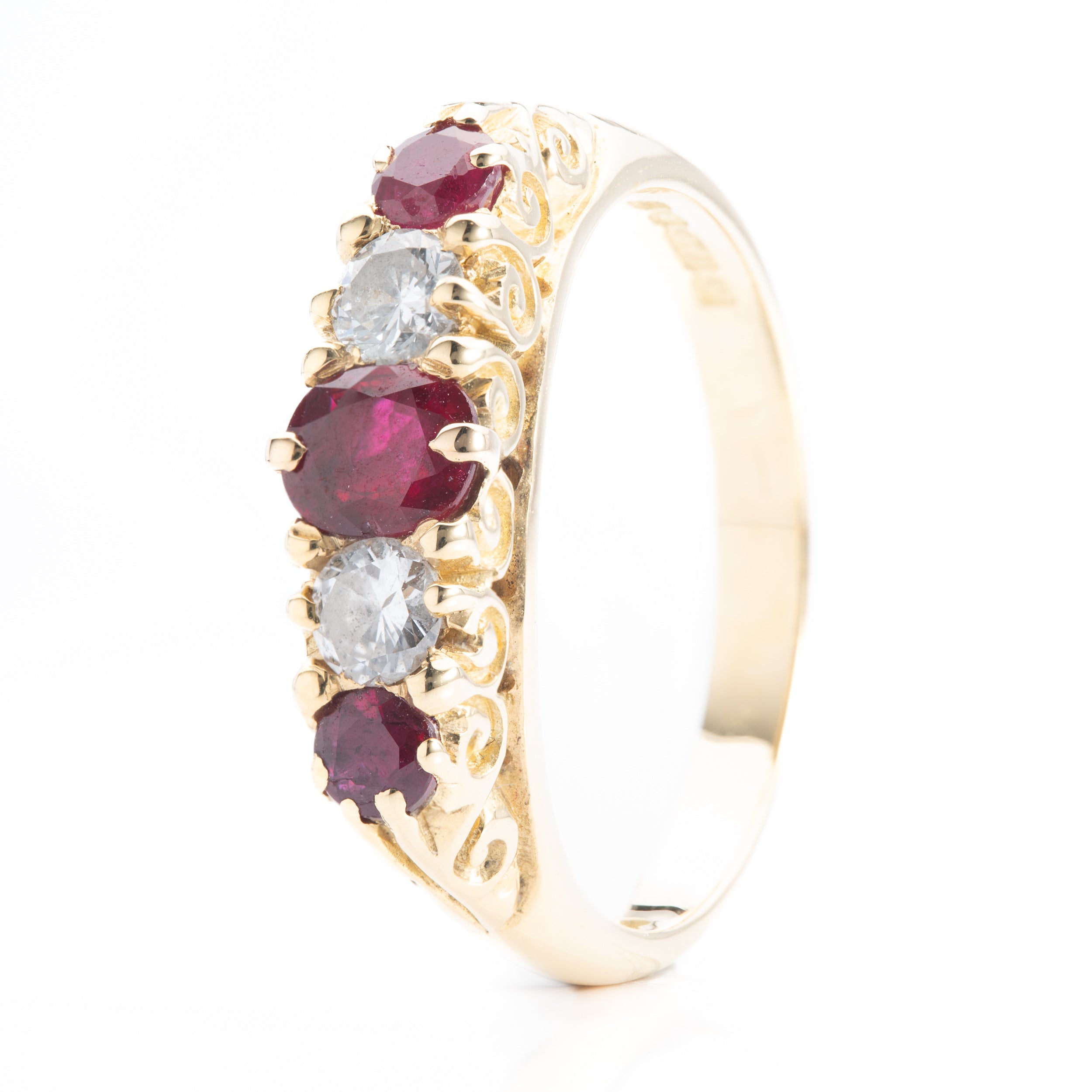 18ct Yellow Gold Ruby & Diamond 5-Stone Ring