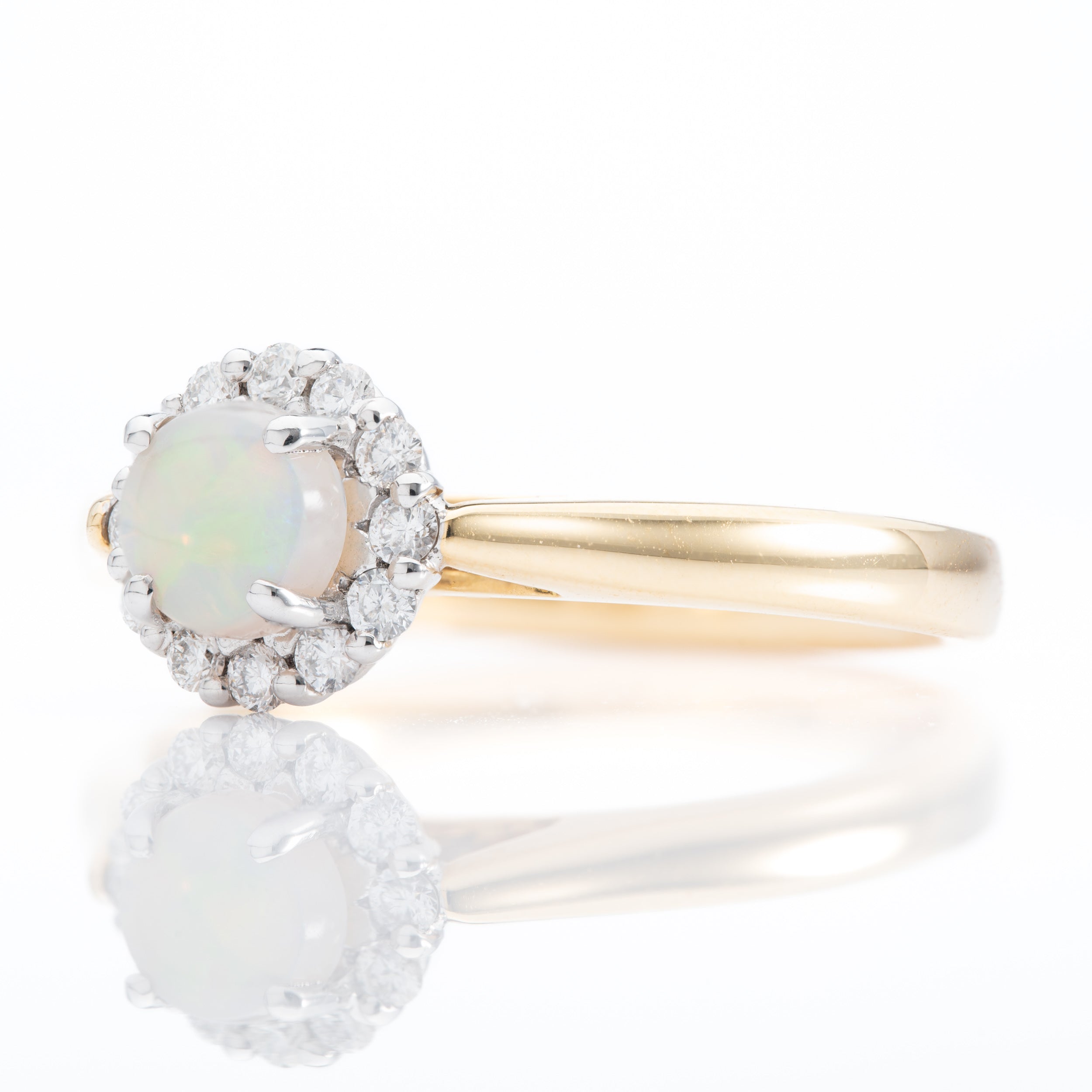 18ct Gold Opal & Diamond Halo Cluster Ring