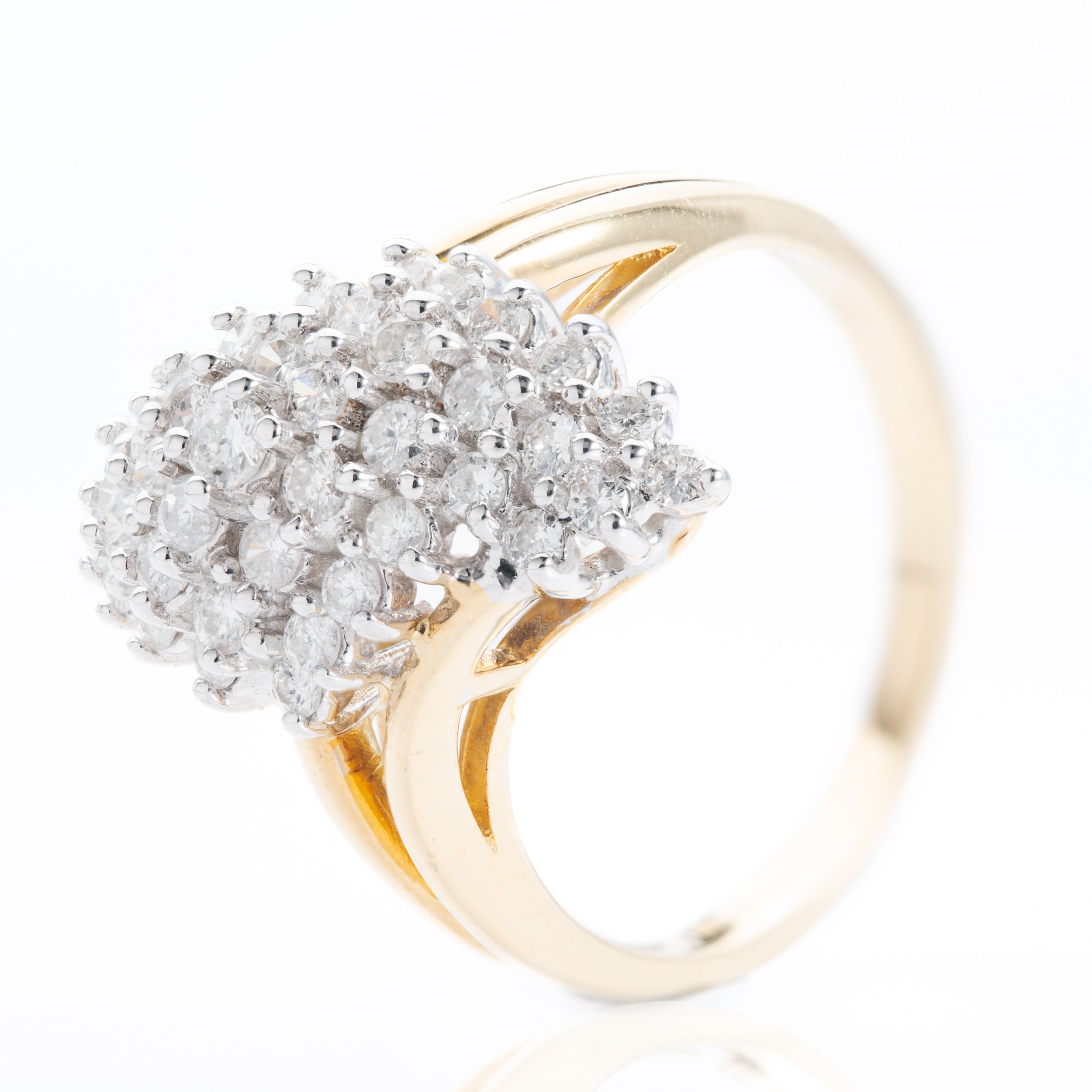 18ct Yellow Gold Split Shoulder Diamond Cluster Ring